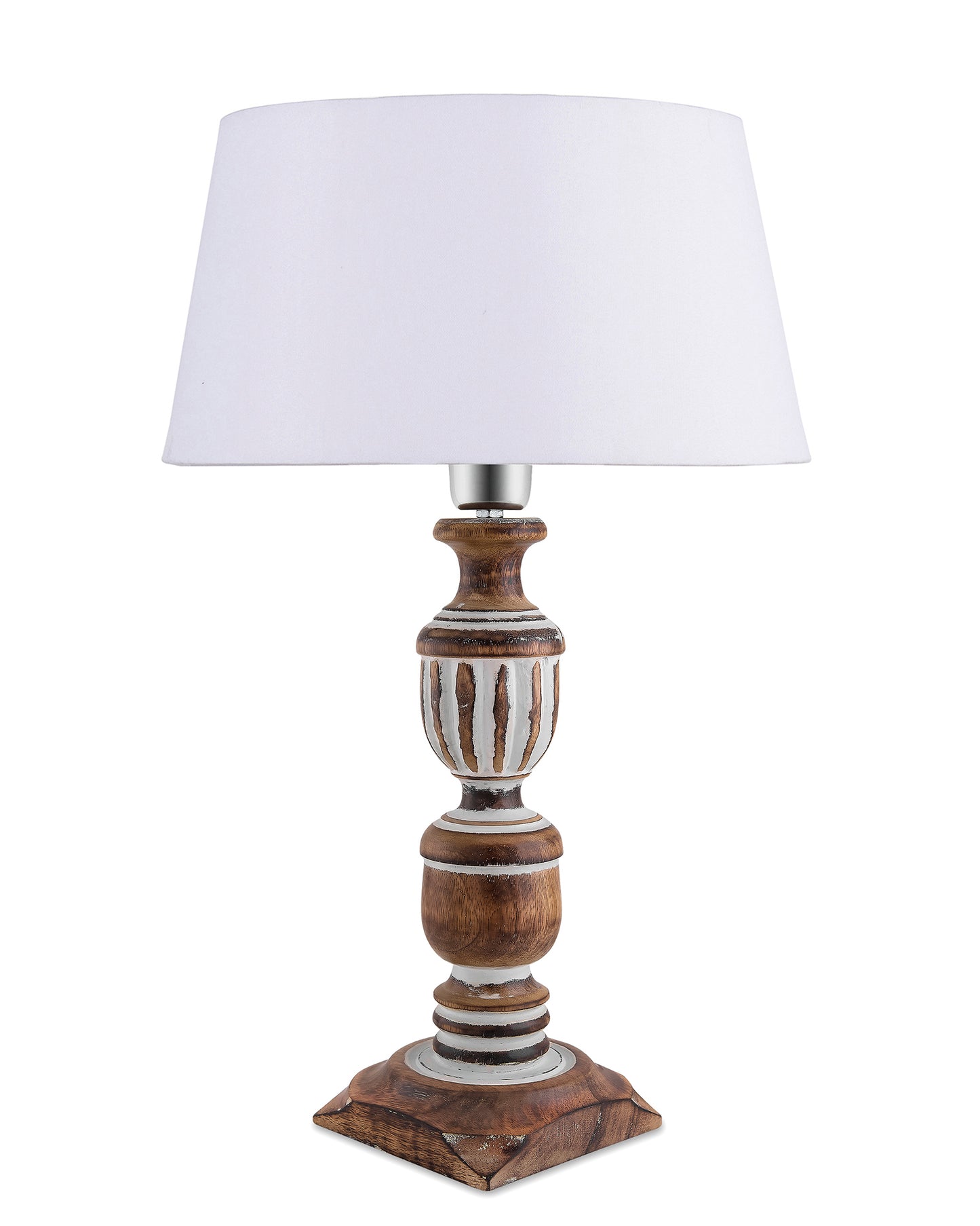 Antique White French Trophy Carved Table lamp with Empire Drum Shade