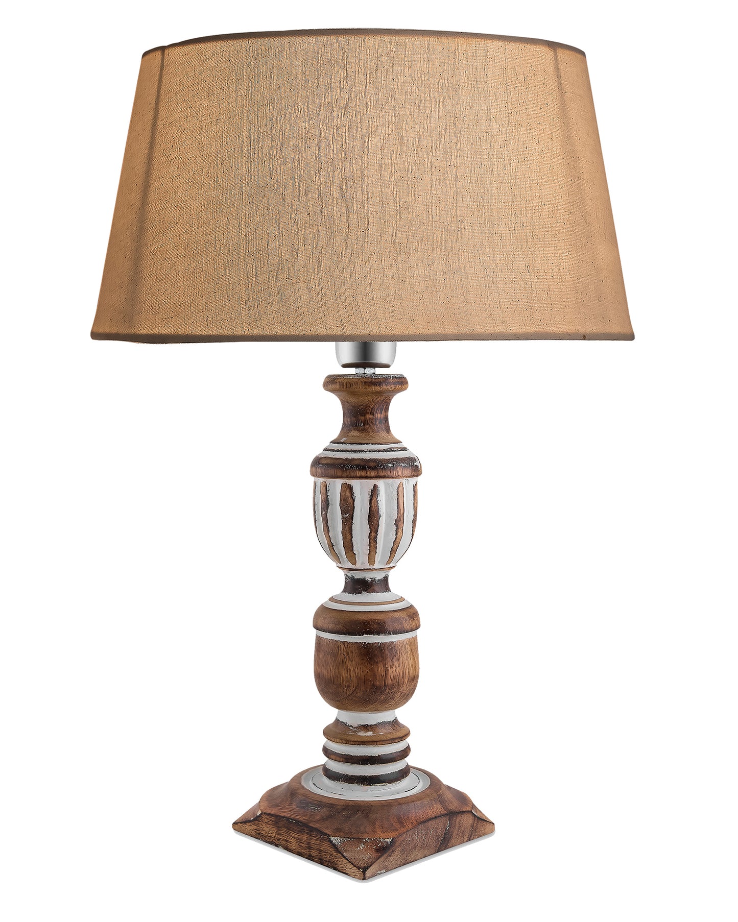 Antique White French Trophy Carved Table lamp with Empire Drum Shade