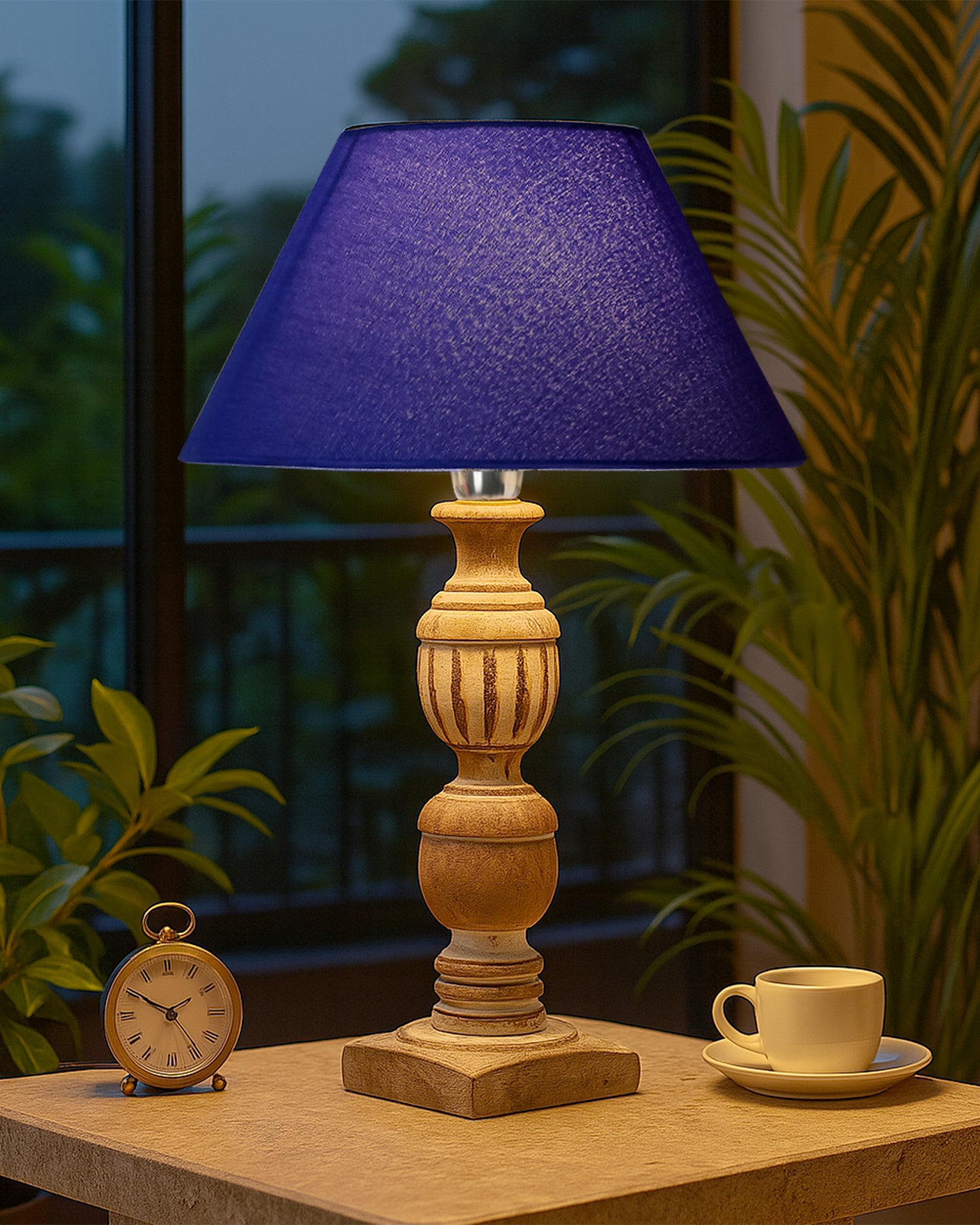 Antique White French Trophy Carved Table lamp with Cone Shade