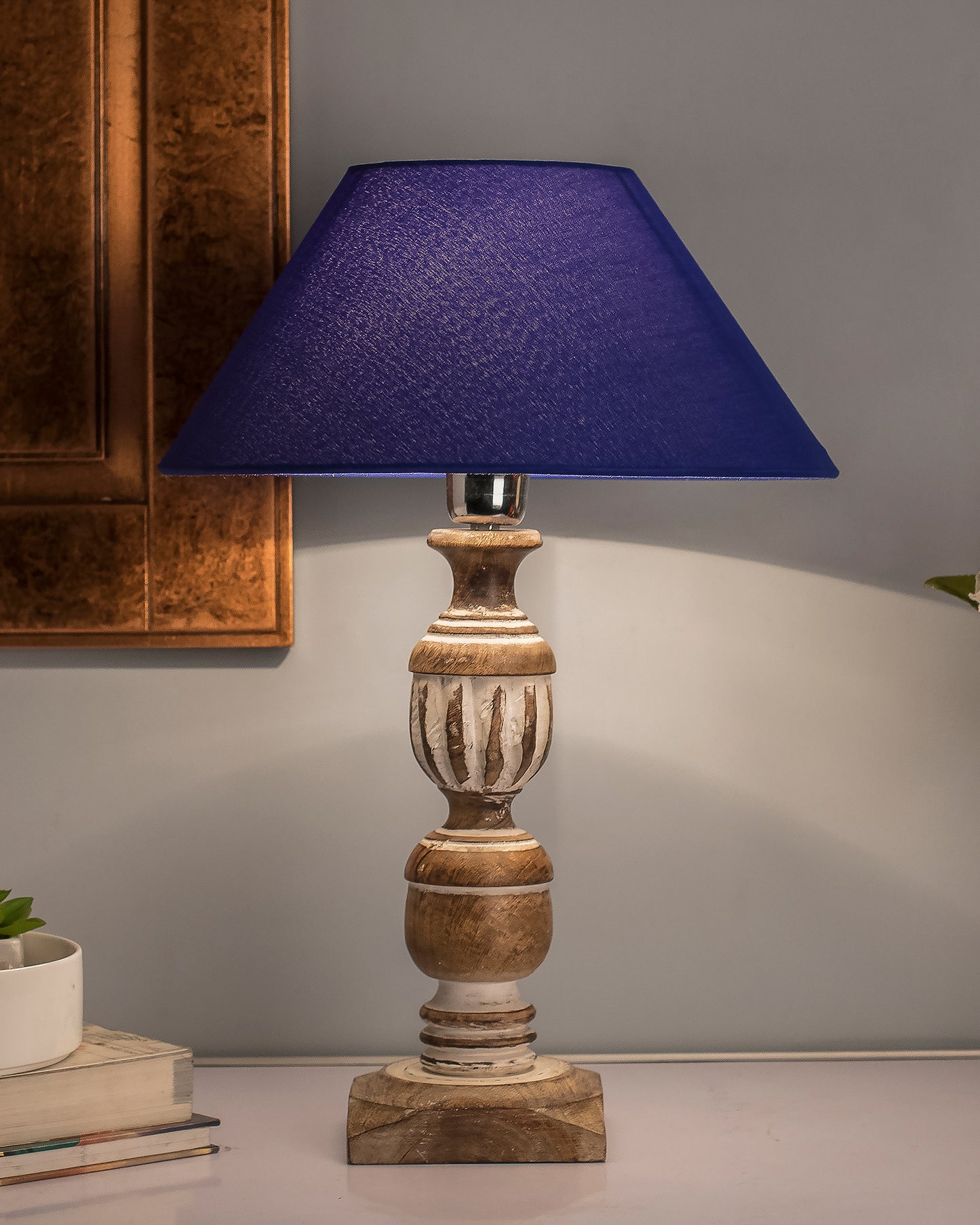 Antique White French Trophy Carved Table lamp with Cone Shade