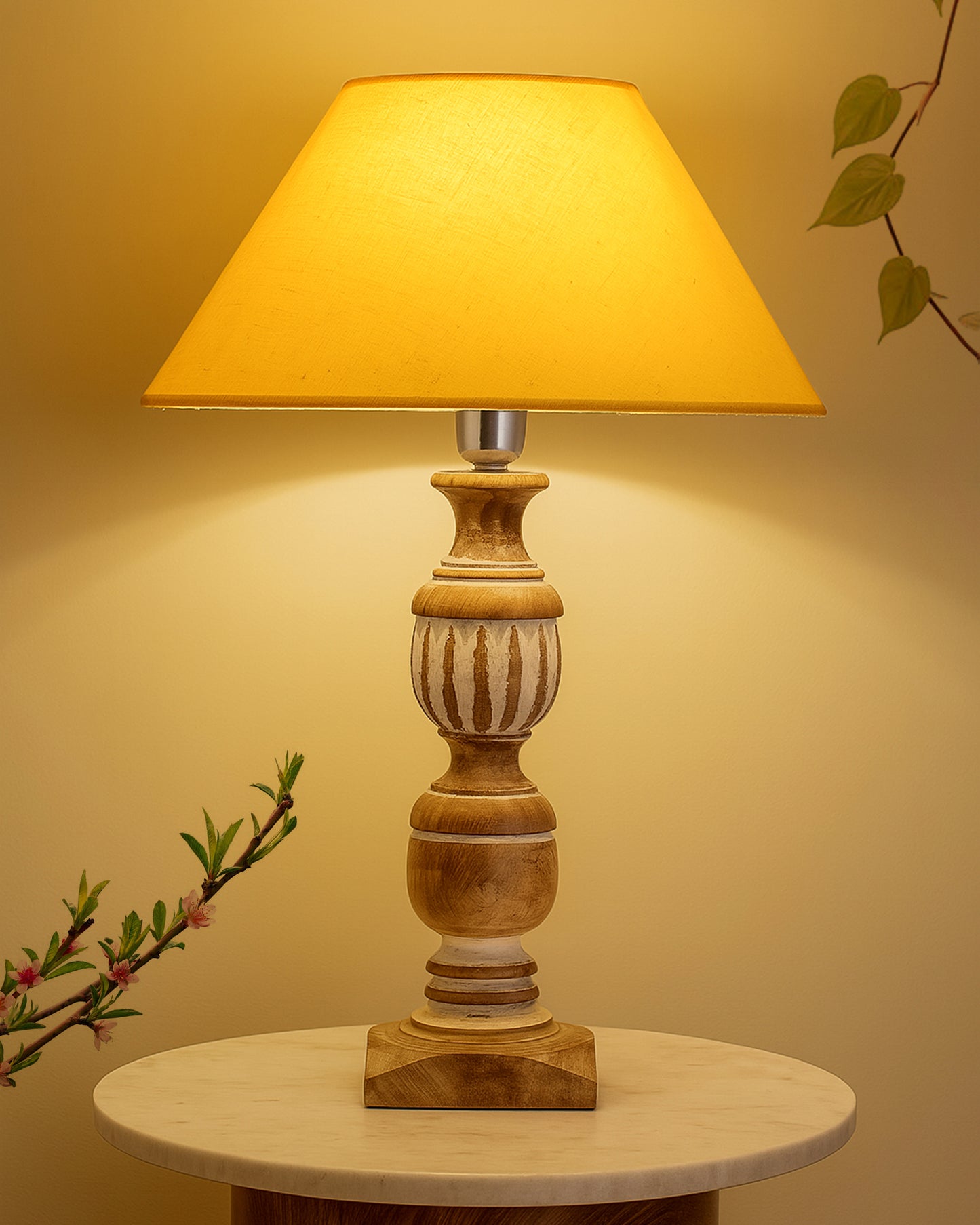 Antique White French Trophy Carved Table lamp with Cone Shade