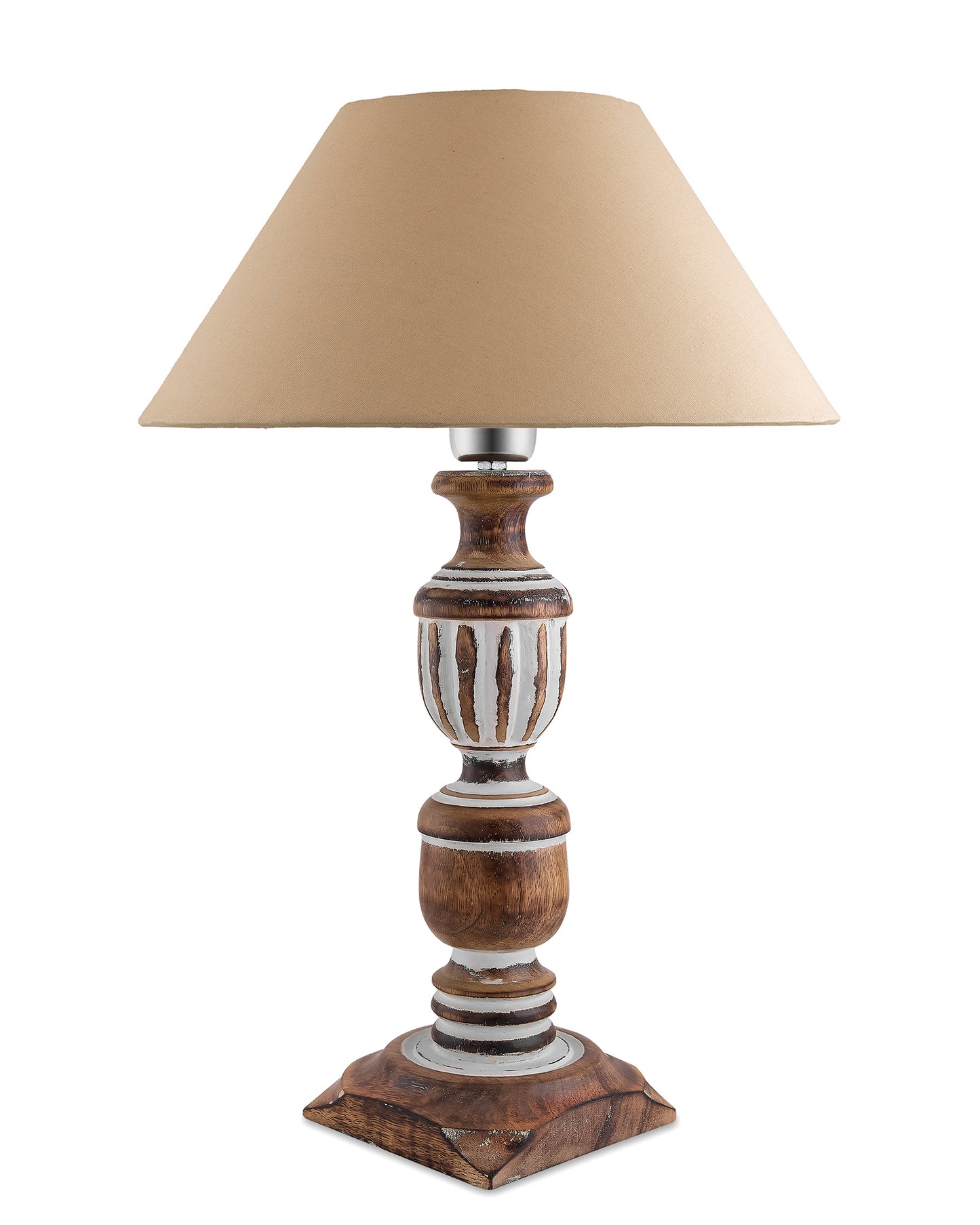 Antique White French Trophy Carved Table lamp with Cone Shade