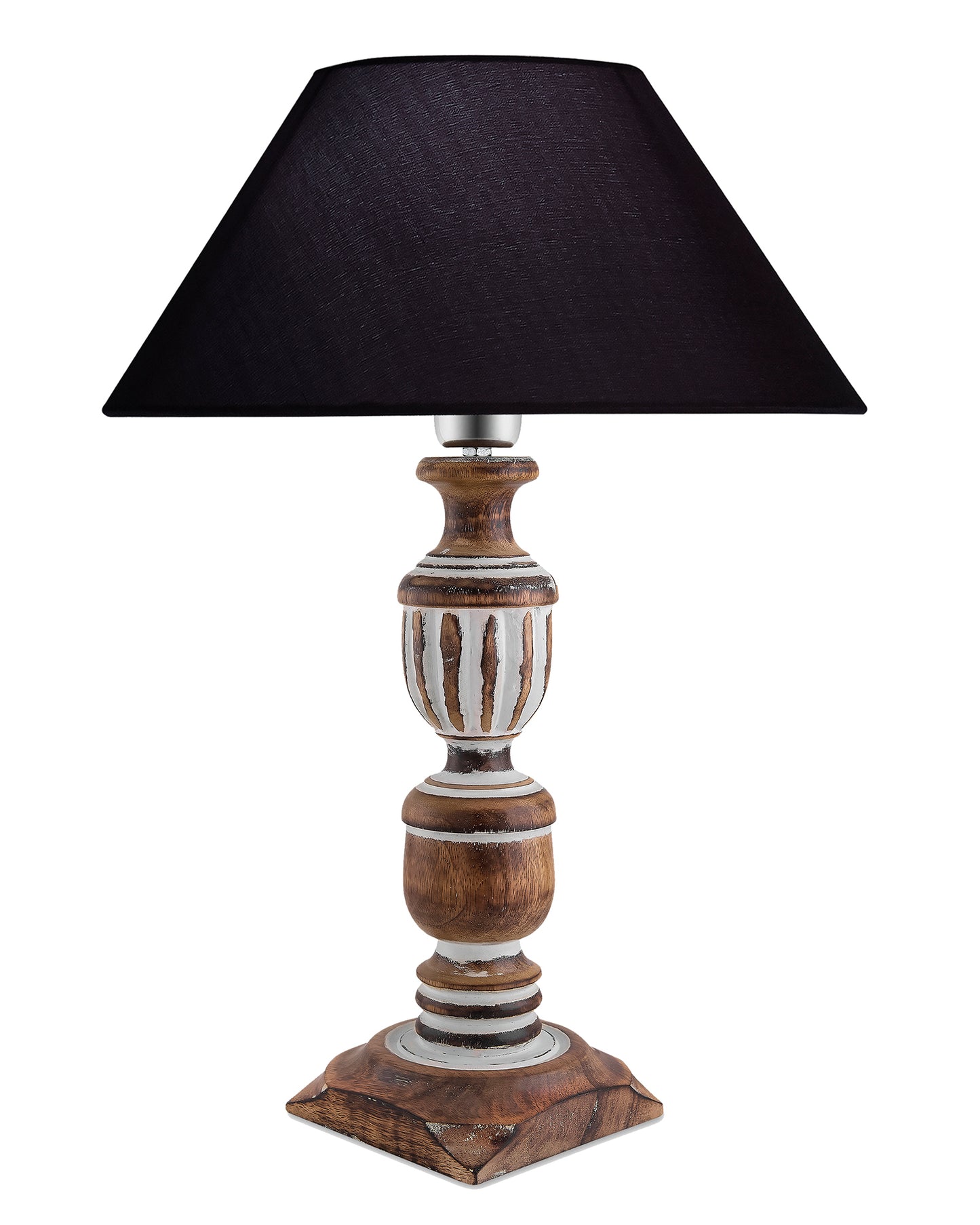 Antique White French Trophy Carved Table lamp with Cone Shade