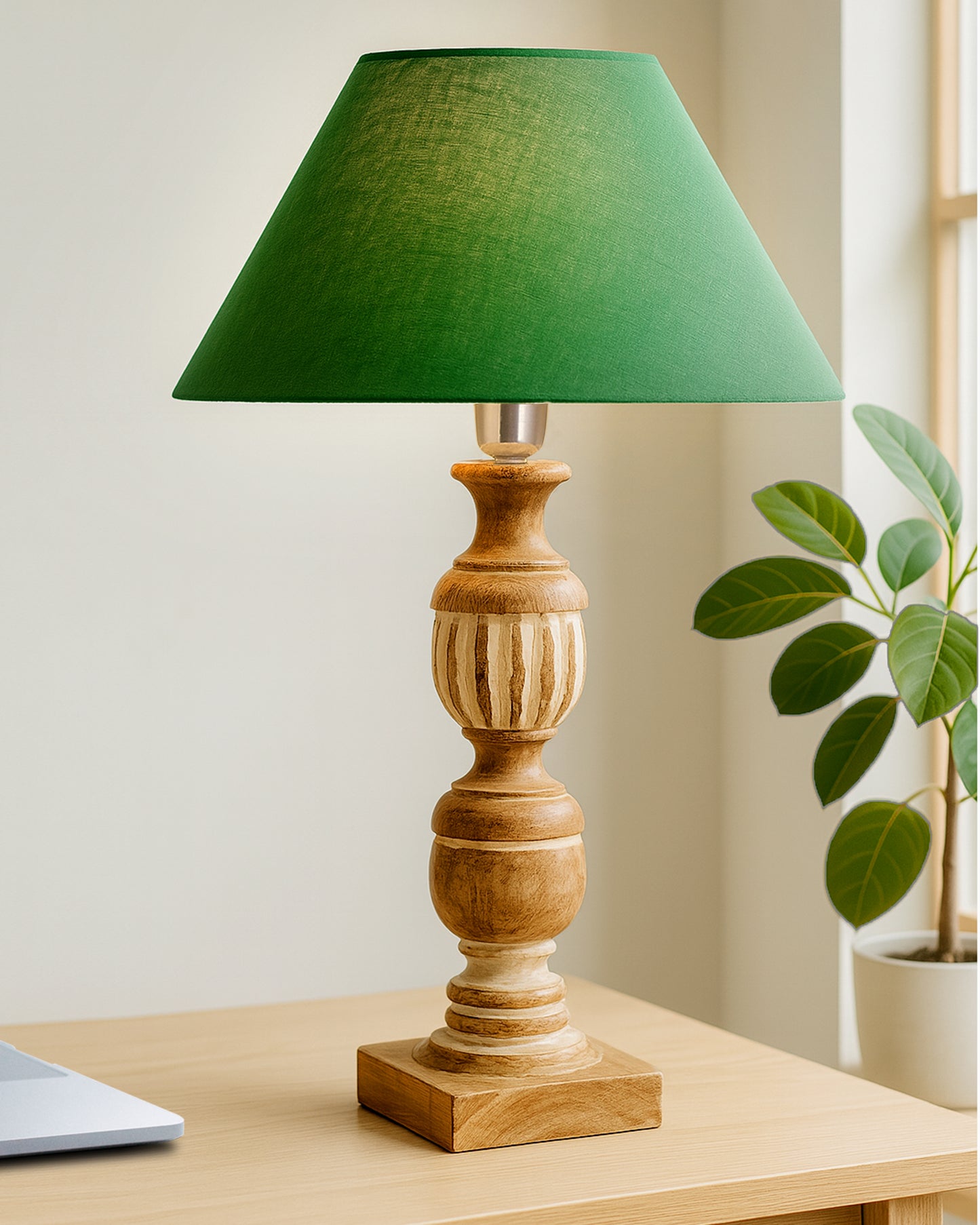 Antique White French Trophy Carved Table lamp with Cone Shade