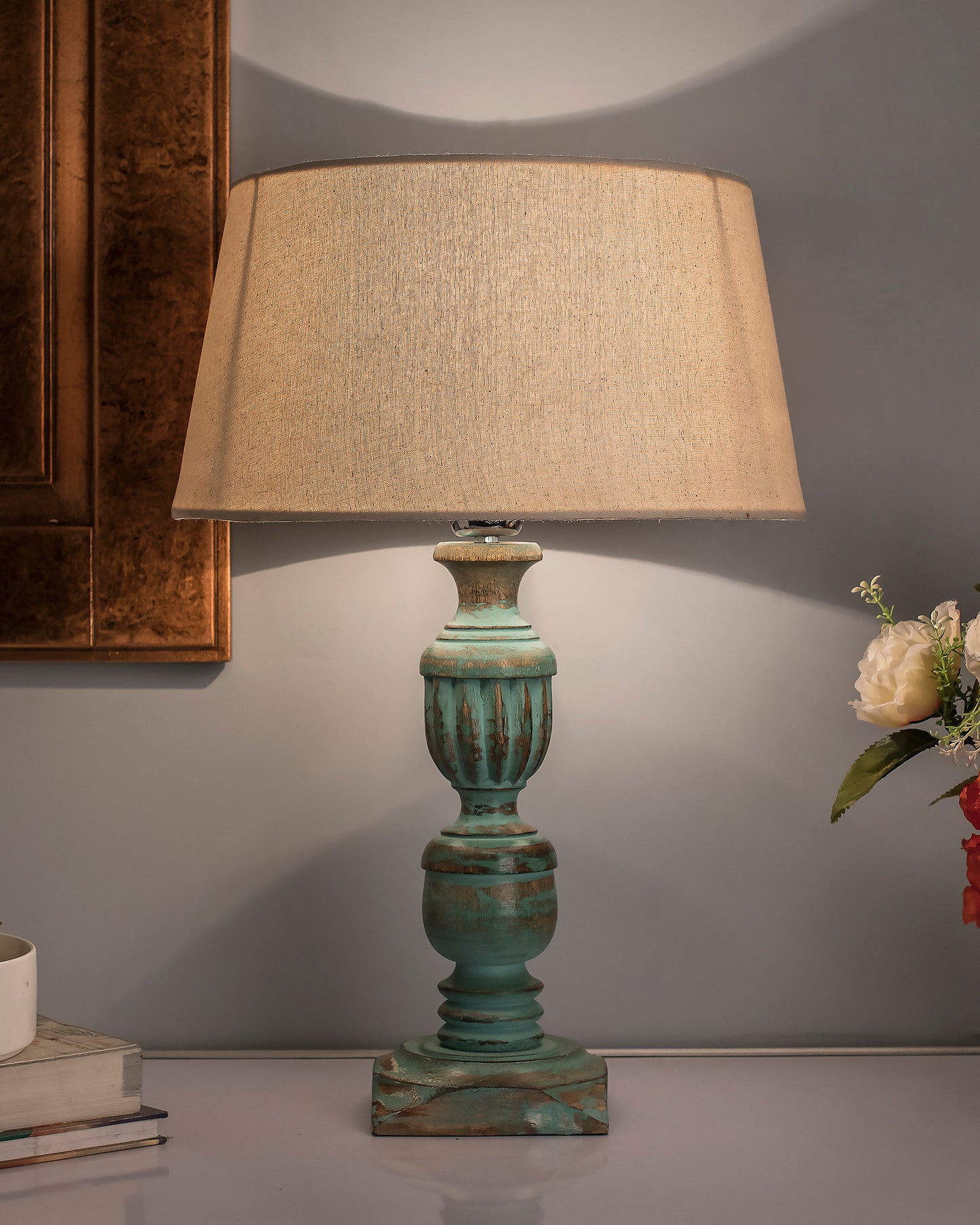 Rustic Algae French Trophy Carved Table lamp with Empire Drum Shade