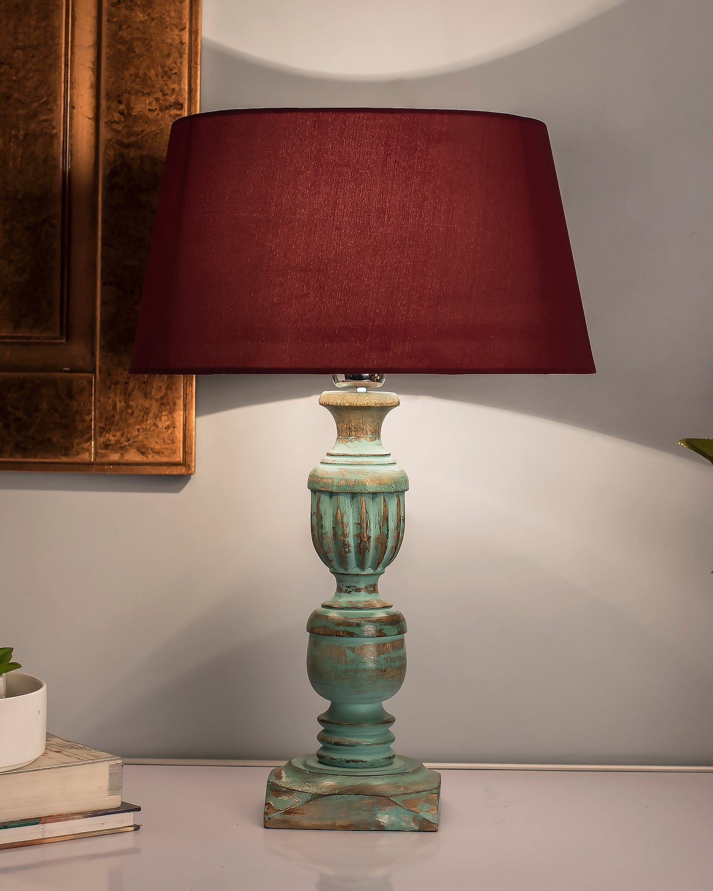 Rustic Algae French Trophy Carved Table lamp with Empire Drum Shade