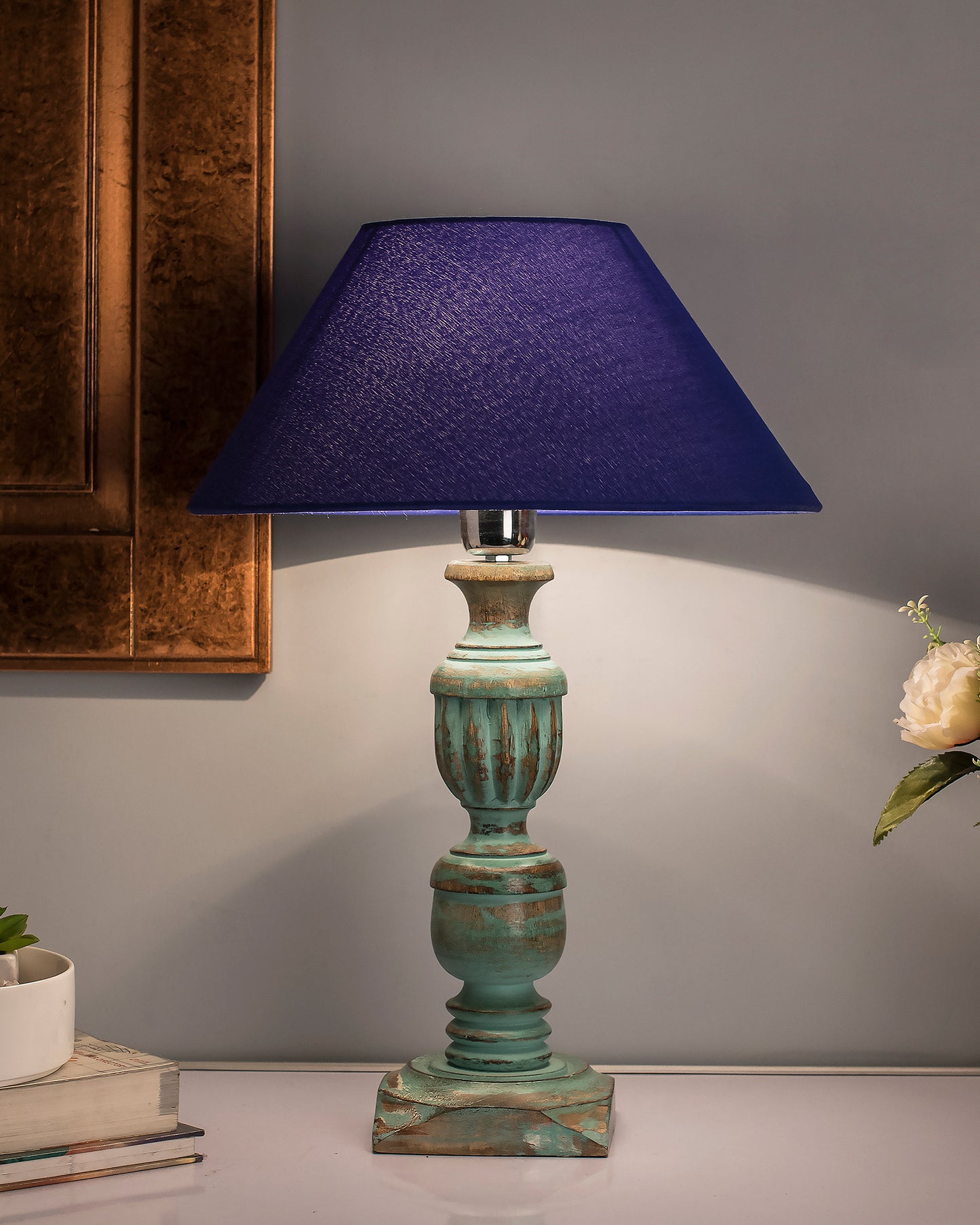 Rustic Algae French Trophy Carved Table lamp with Cone Shade