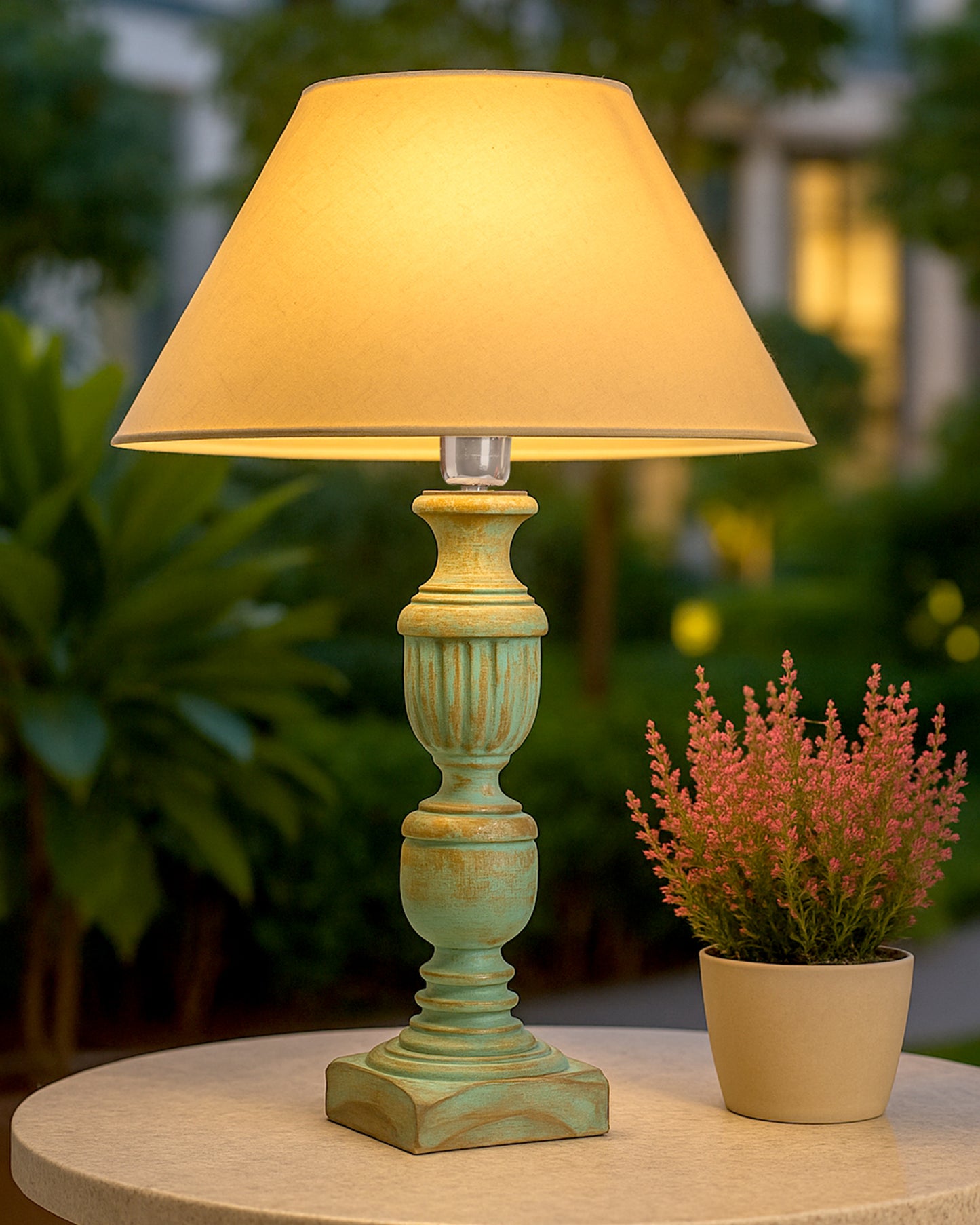 Rustic Algae French Trophy Carved Table lamp with Cone Shade