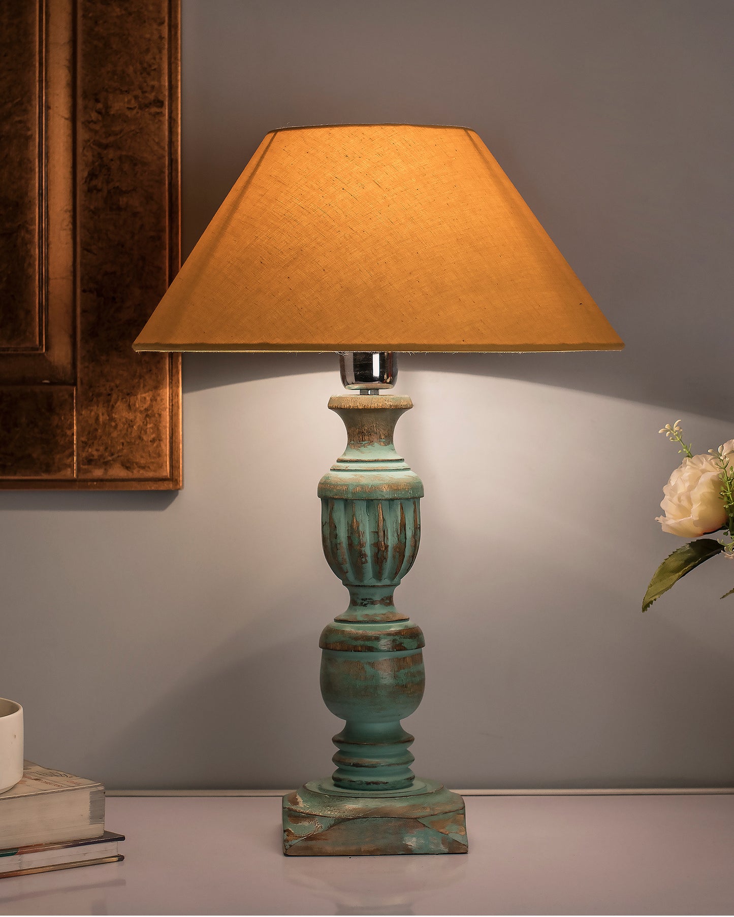 Rustic Algae French Trophy Carved Table lamp with Cone Shade