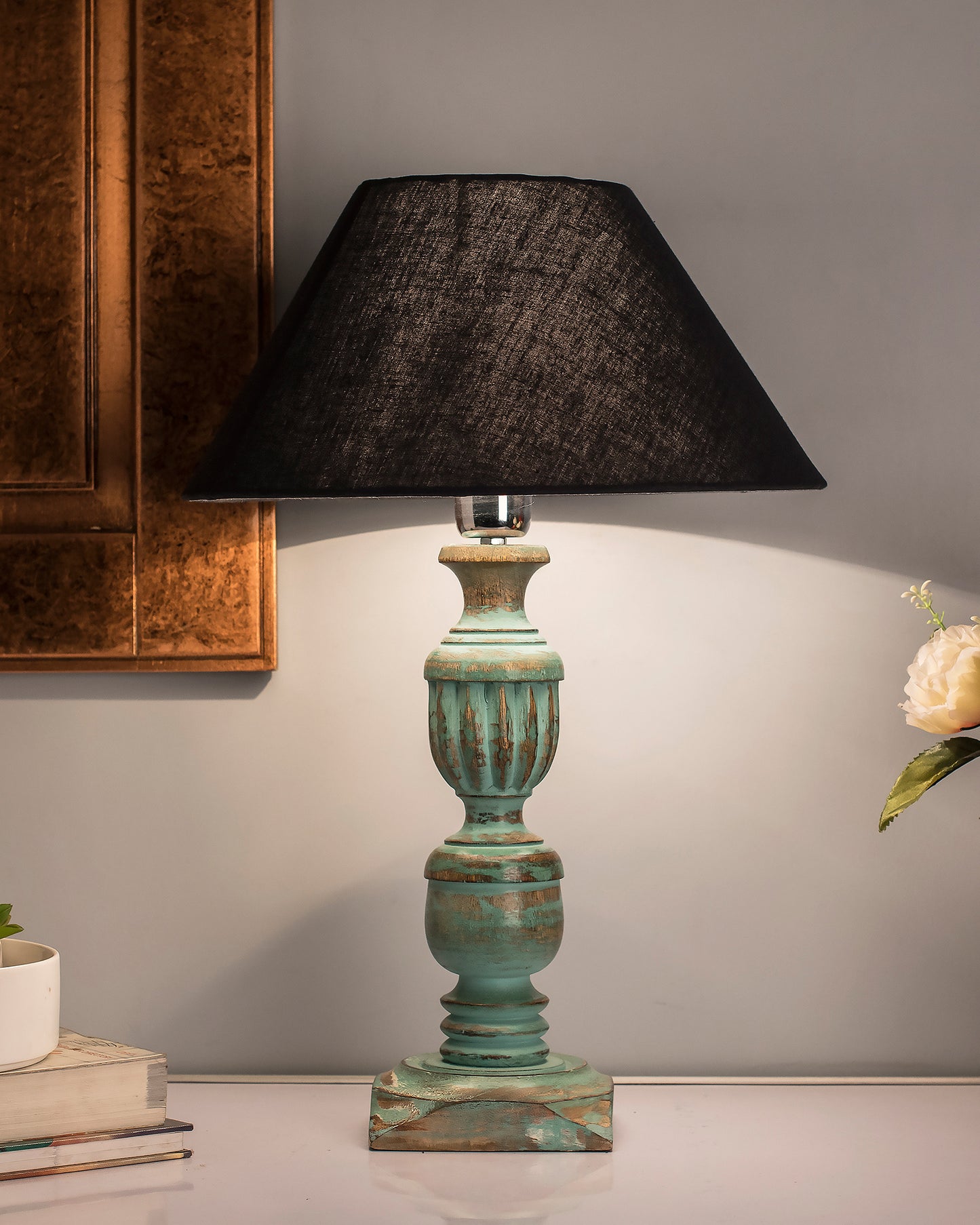 Rustic Algae French Trophy Carved Table lamp with Cone Shade