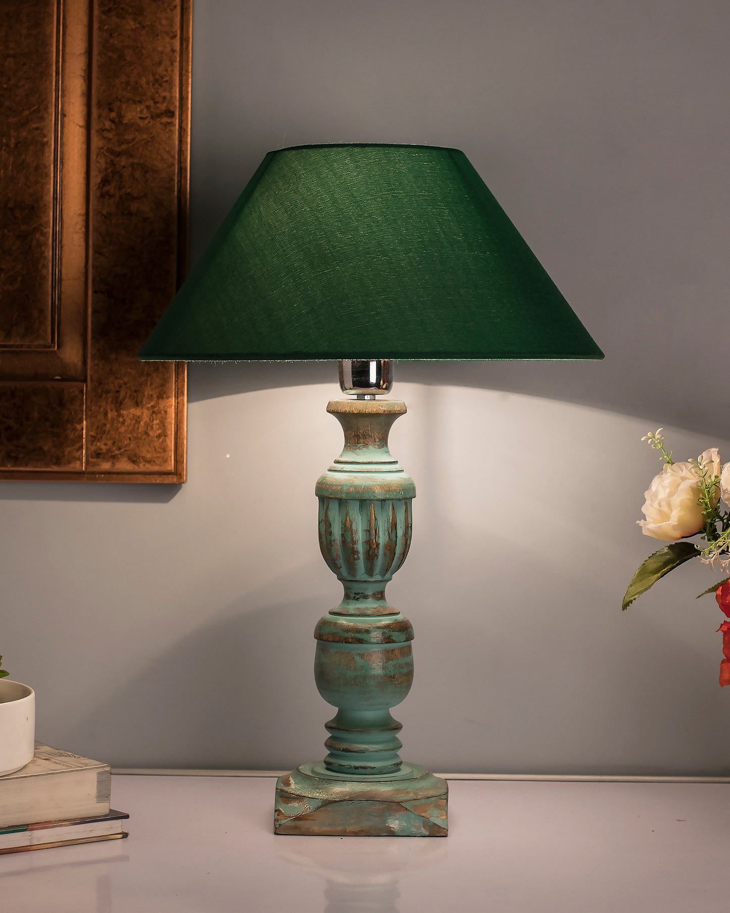 Rustic Algae French Trophy Carved Table lamp with Cone Shade
