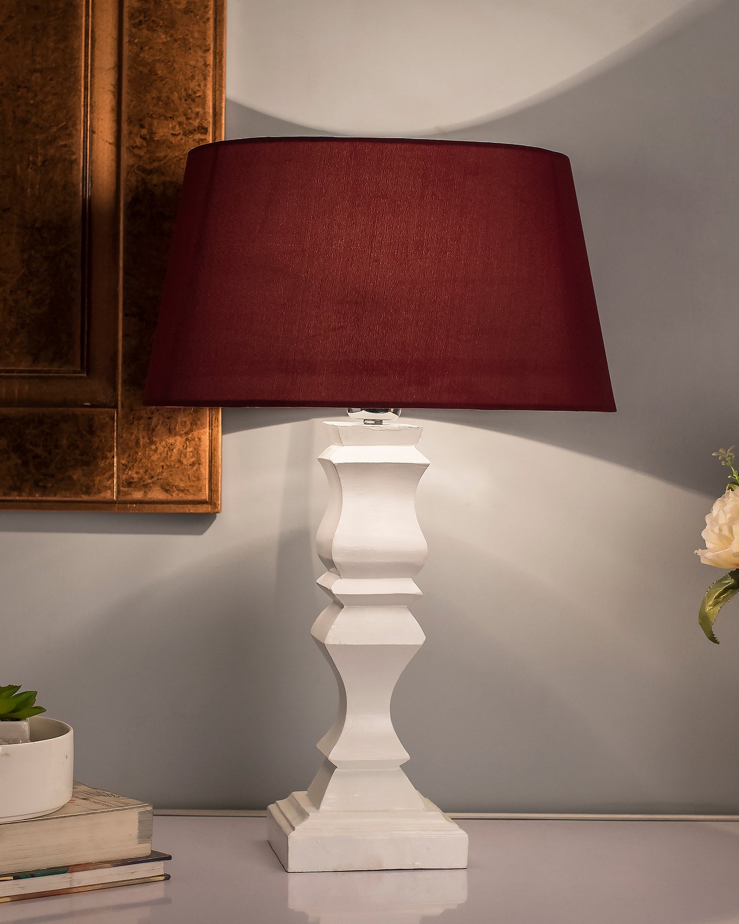 Classic Cube Cut White Table Lamp with Empire Drum Shade