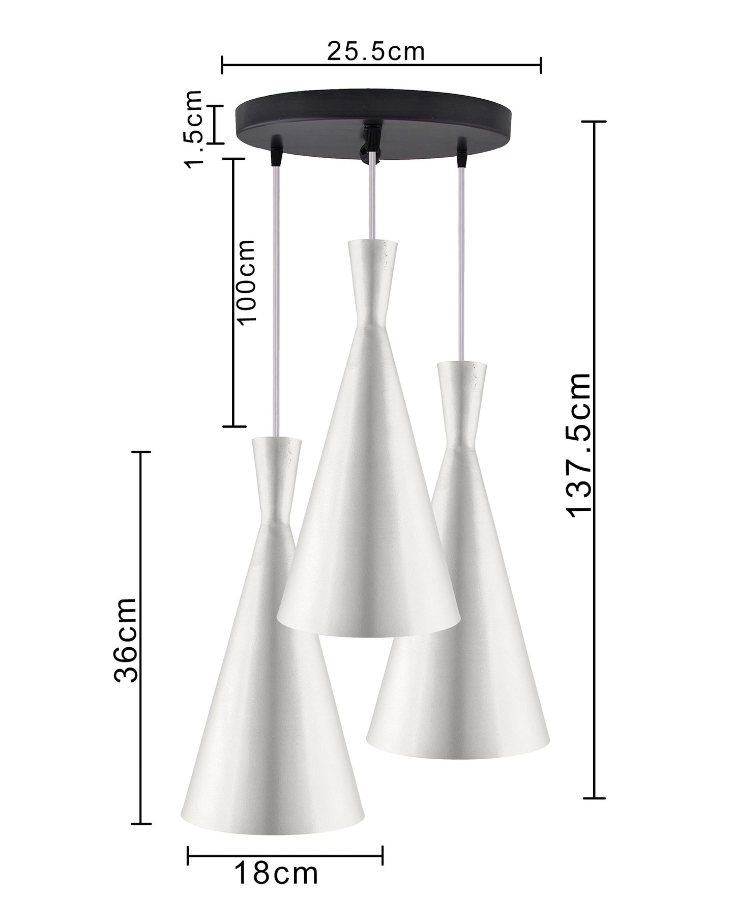 3-Lights Round Cluster Chandelier Modern Inverted Cone Shaped hanging Light, E27 Holder, Decorative,URBAN Retro, Nordic Style