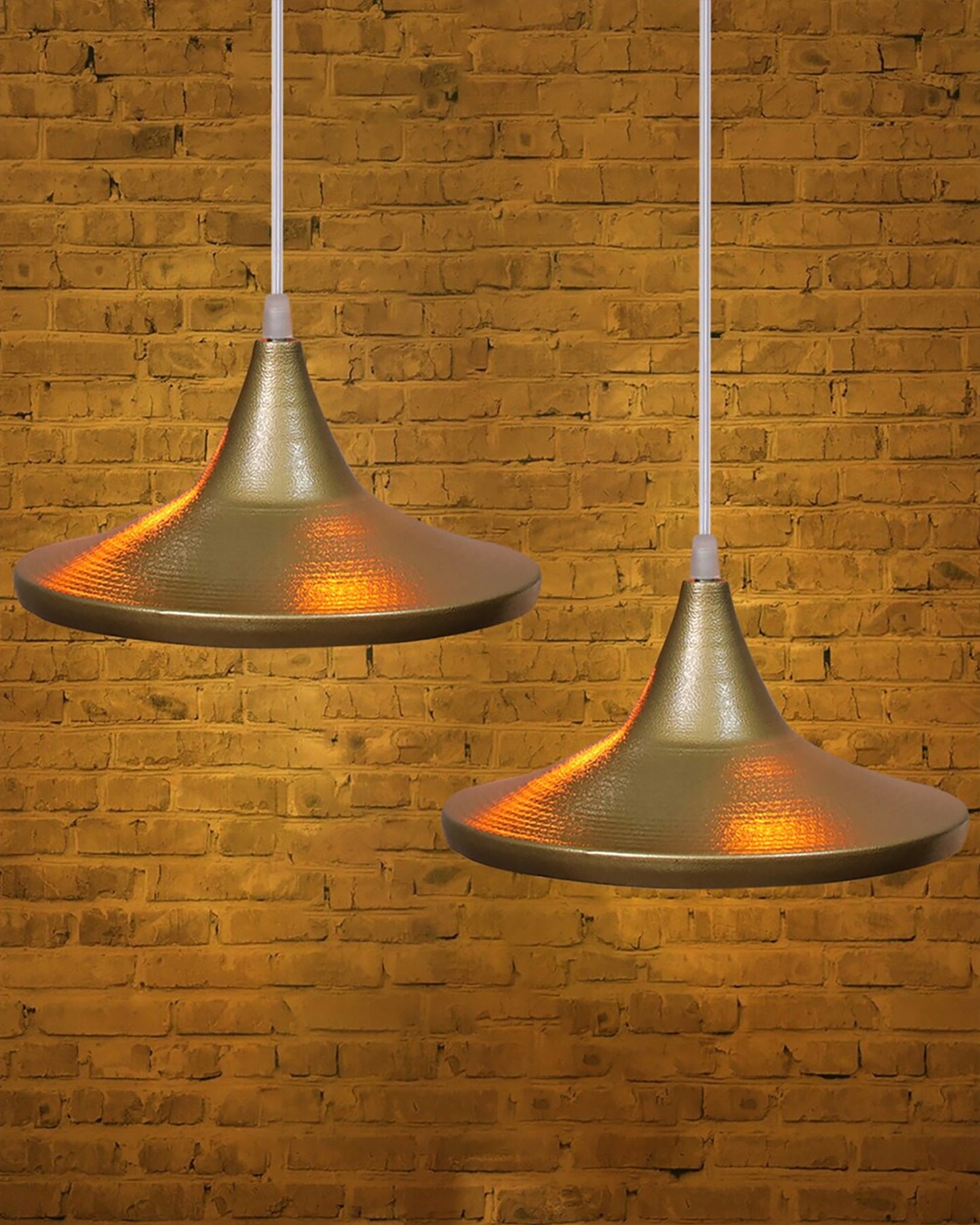E26/E27 Single Head Metal Cone Shade Pendant Vintage Hanging Ceiling Light, Golden Set of 2