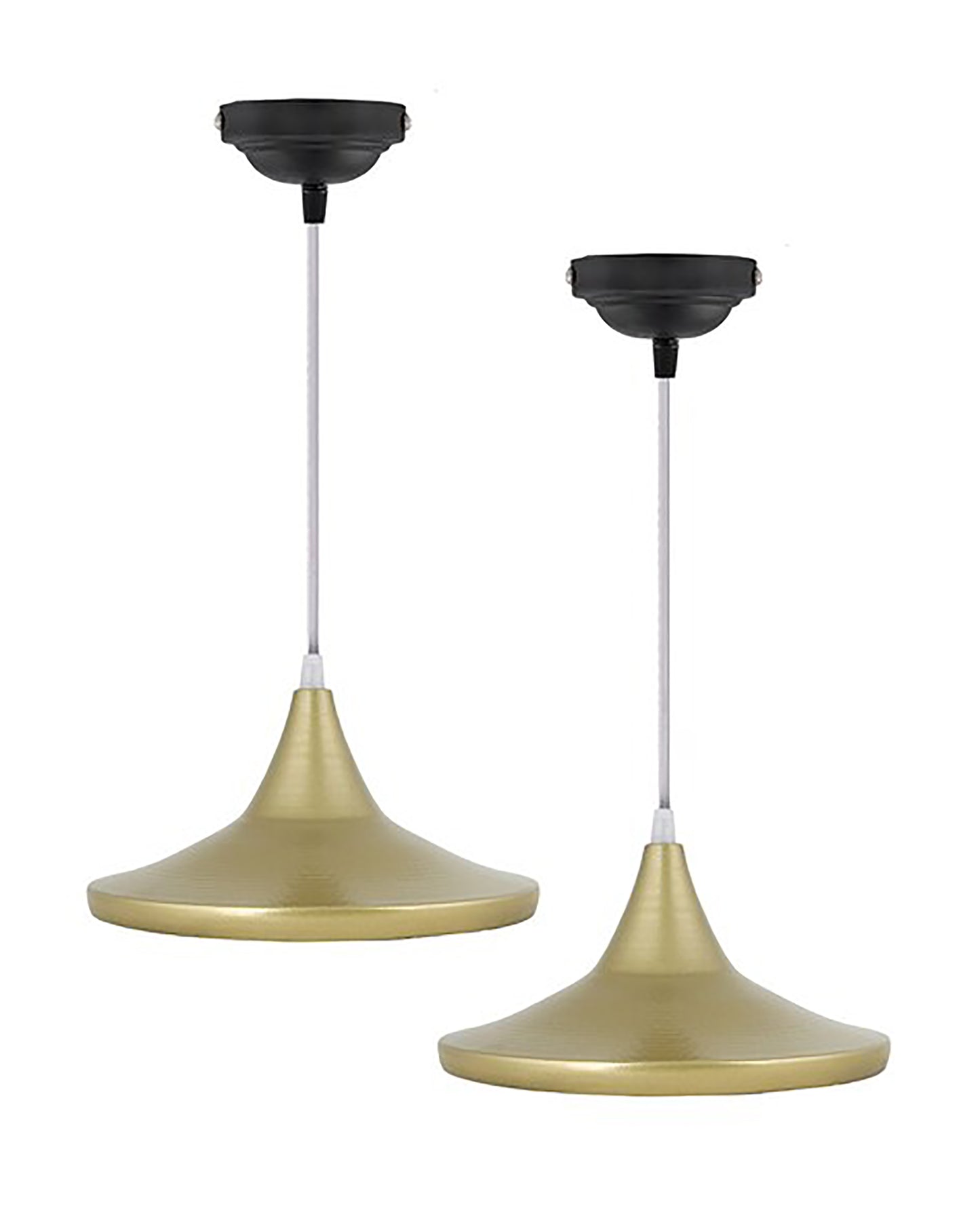 E26/E27 Single Head Metal Cone Shade Pendant Vintage Hanging Ceiling Light, Golden Set of 2