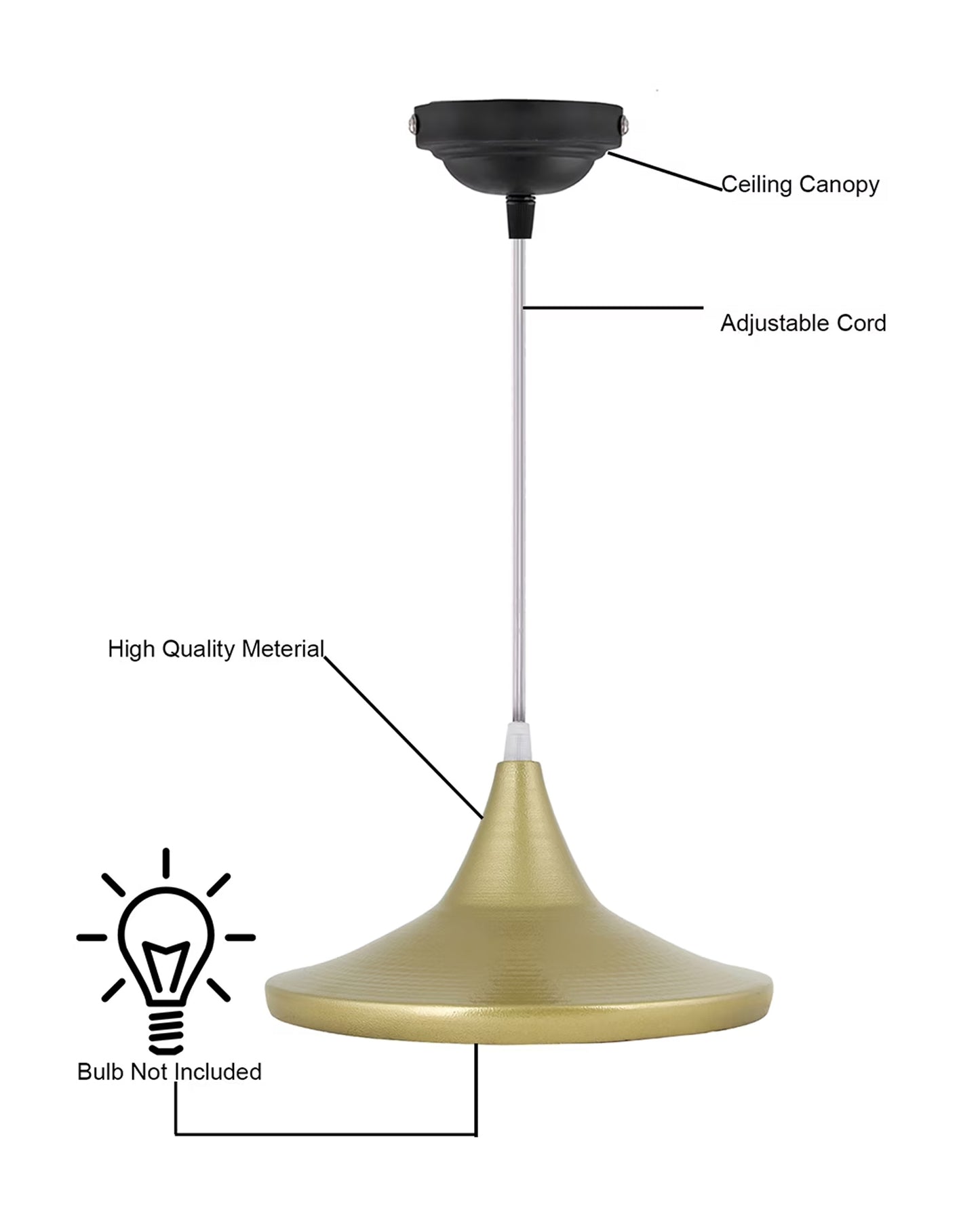 E26/E27 Single Head Metal Cone Shade Pendant Vintage Hanging Ceiling Light, Golden Set of 2