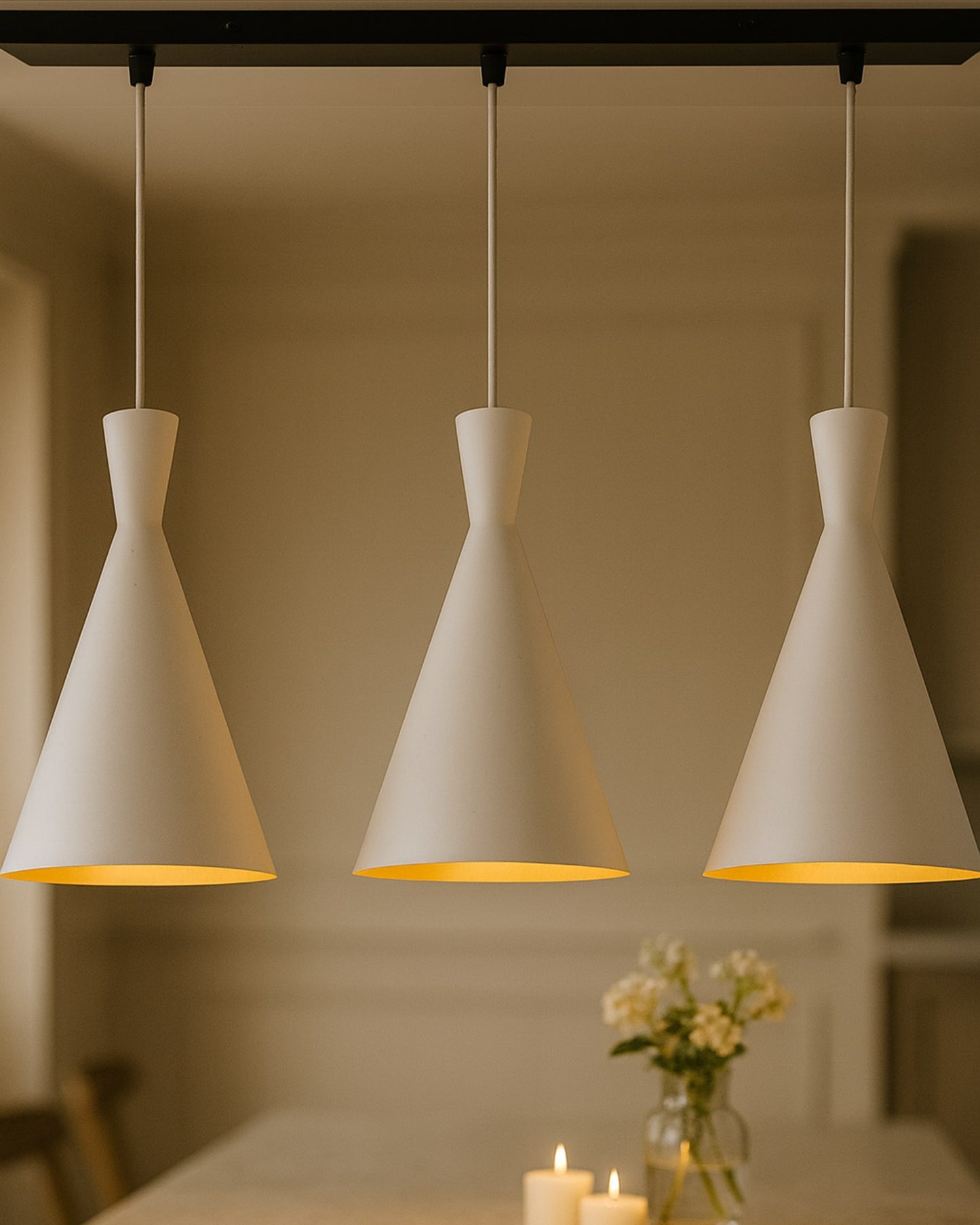 3-Lights Linear Cluster Chandelier Modern Inverted Cone Shaped hanging Light, E27 Holder, Decorative,URBAN Retro, Nordic Style