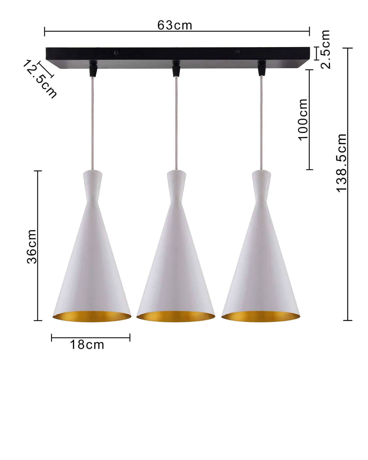 3-Lights Linear Cluster Chandelier Modern Inverted Cone Shaped hanging Light, E27 Holder, Decorative,URBAN Retro, Nordic Style