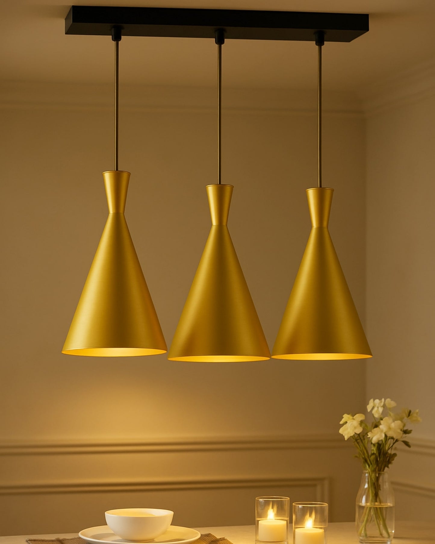 3-Lights Linear Cluster Chandelier Modern Inverted Cone Shaped hanging Light, E27 Holder, Decorative,URBAN Retro, Nordic Style
