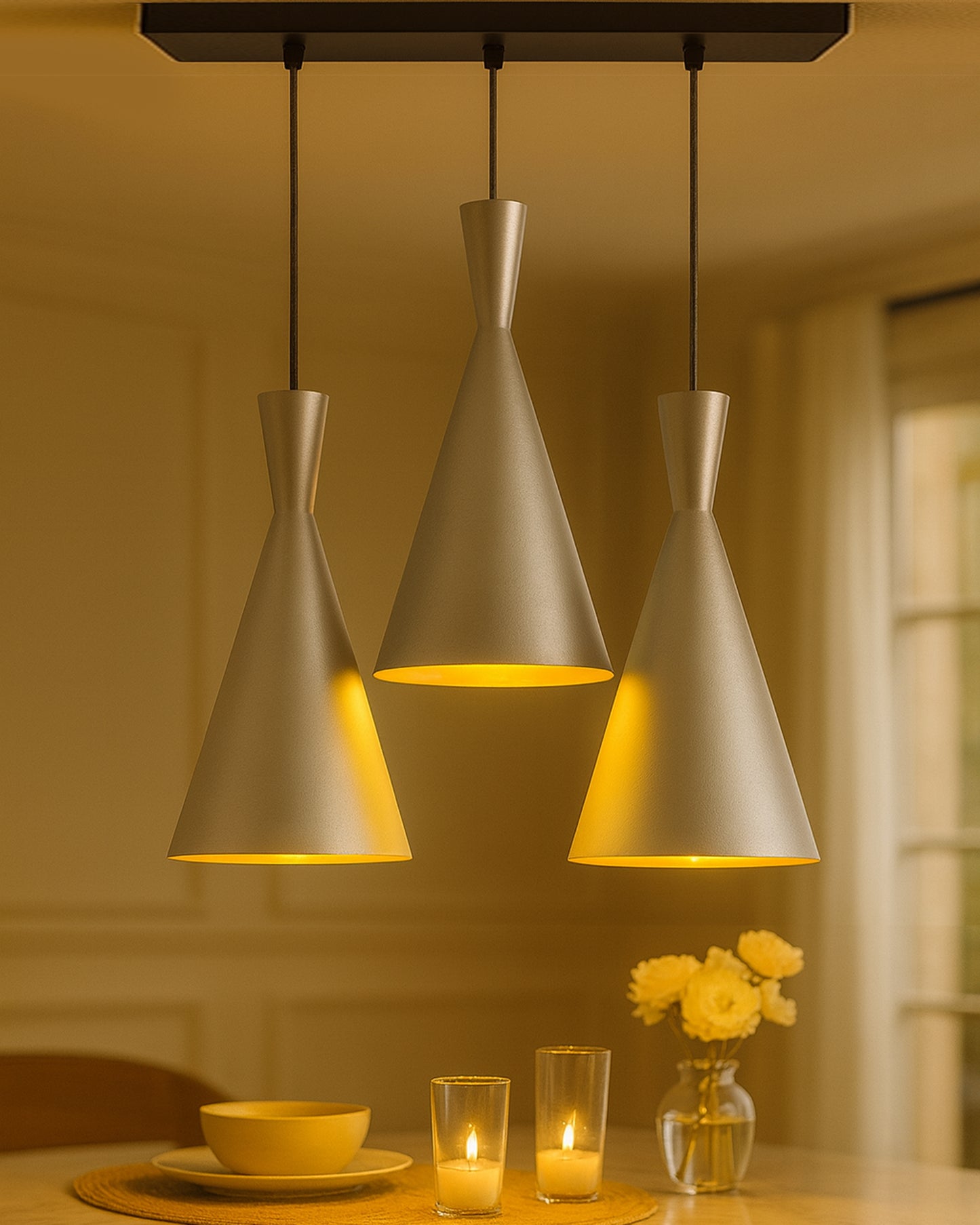 3-Lights Linear Cluster Chandelier Modern Inverted Cone Shaped hanging Light, E27 Holder, Decorative,URBAN Retro, Nordic Style