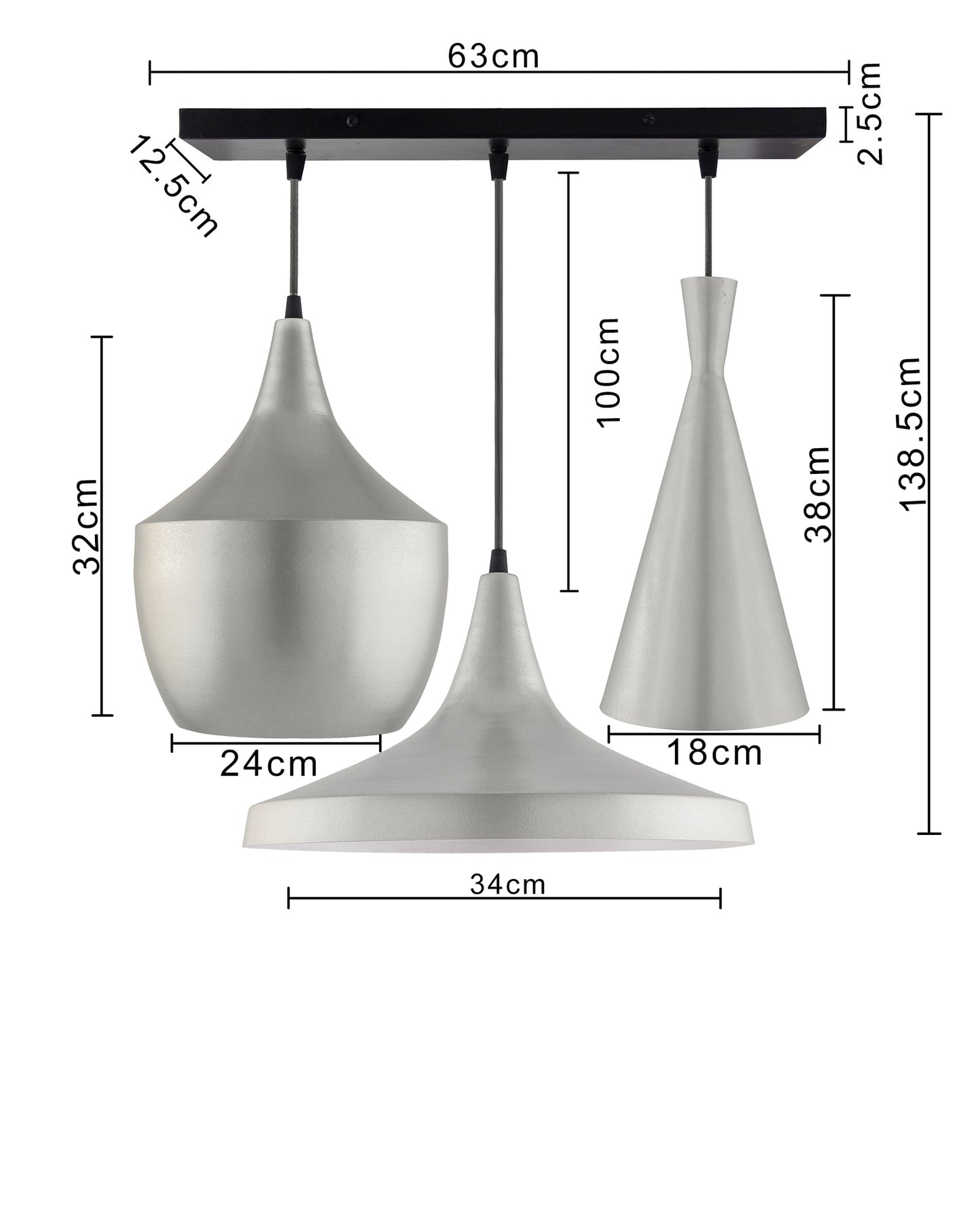 3-Lights Linear Cluster Chandelier Modern Tri-Nordic hanging Light, E27 Holder, Decorative,URBAN Retro, Nordic Style