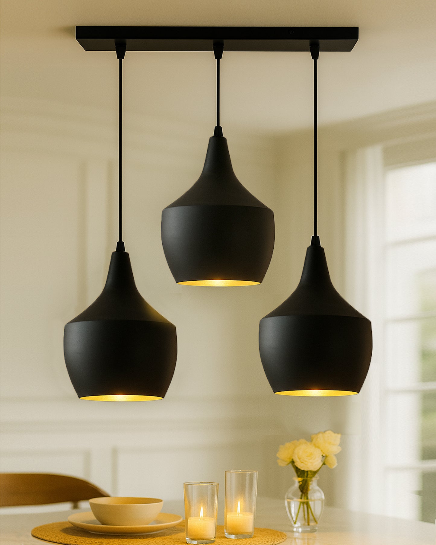 3-Lights Linear Cluster Chandelier Modern Pear hanging Light, E27 Holder, Decorative,URBAN Retro, Nordic Style