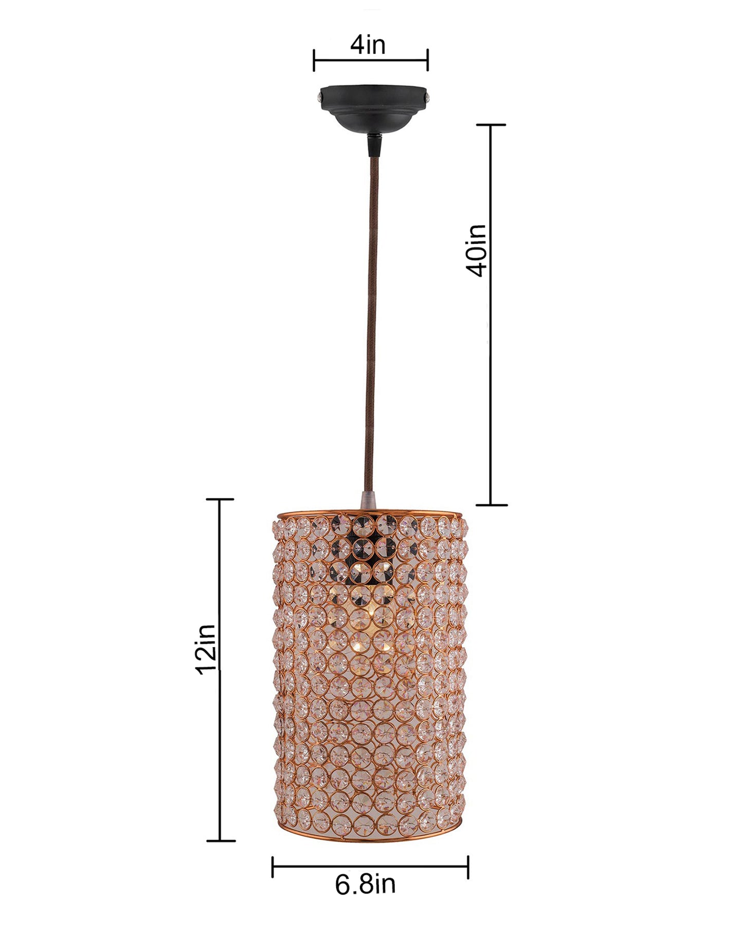 Crystal Hanging Copper Barrel Pendant, Rose Gold, Hanging Ceiling Light, Large
