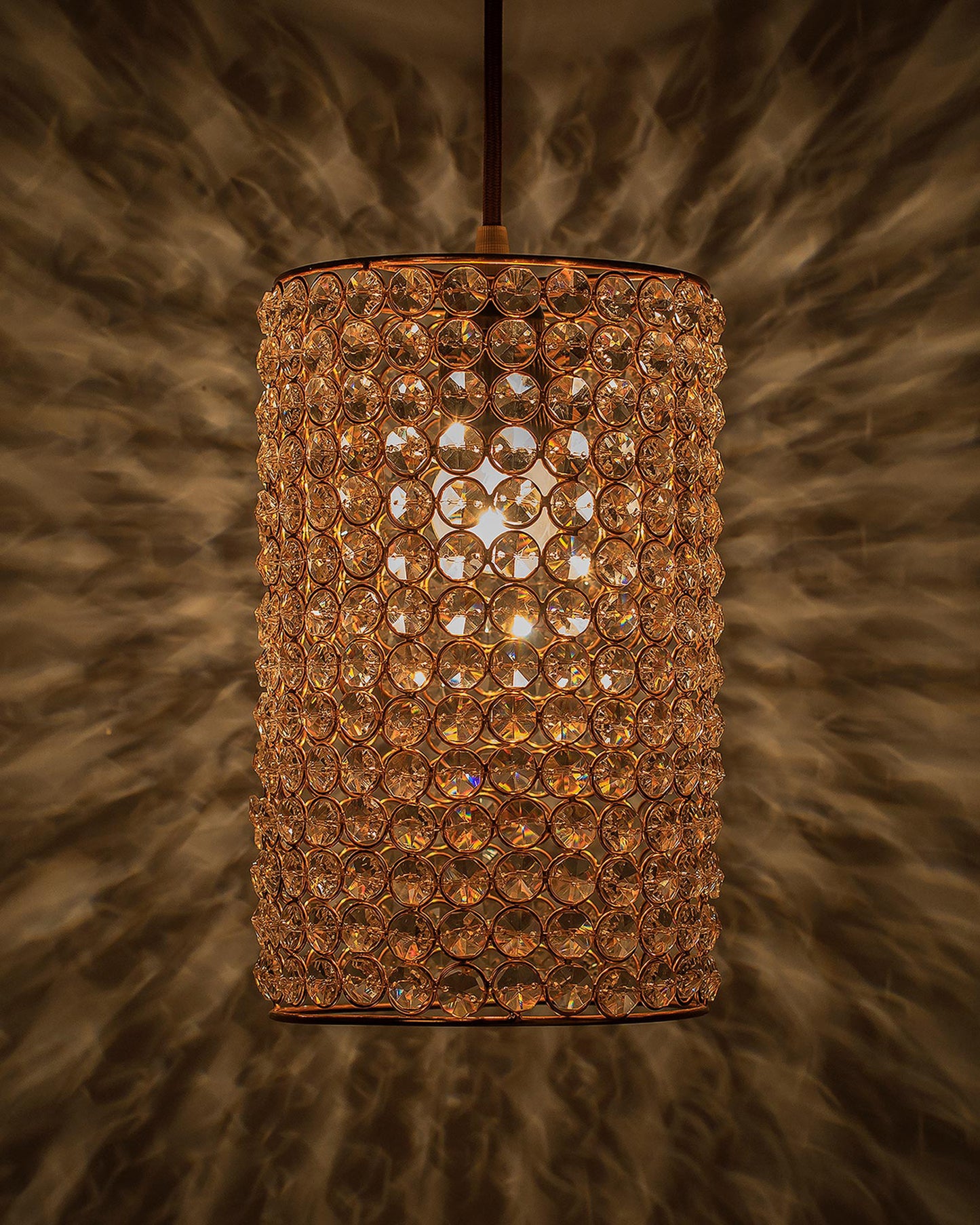 Crystal Hanging Copper Barrel Pendant, Rose Gold, Hanging Ceiling Light, Large