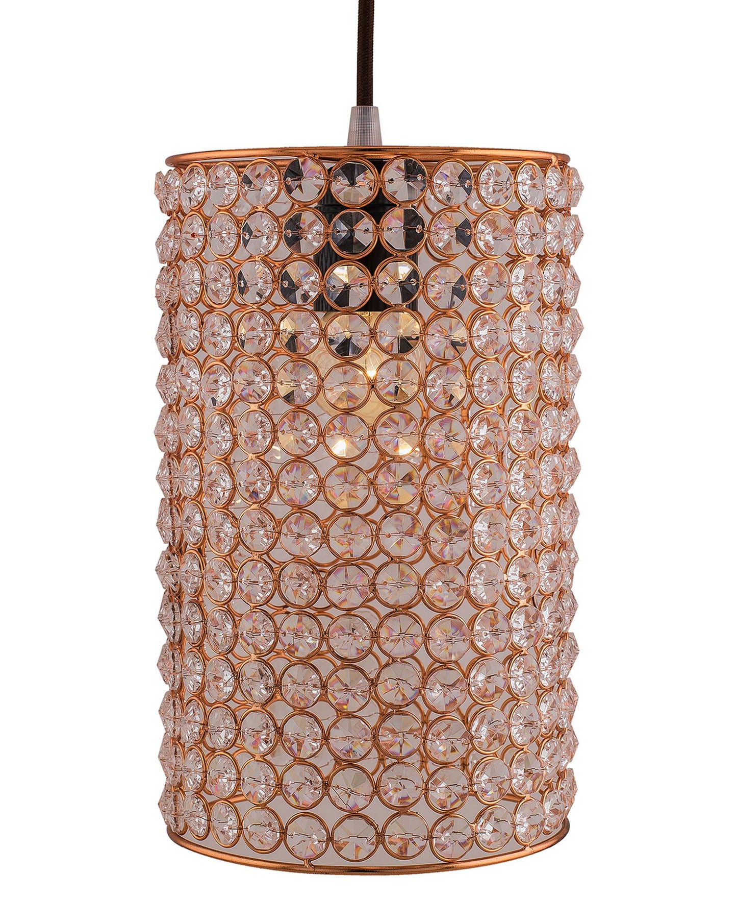 Crystal Hanging Copper Barrel Pendant, Rose Gold, Hanging Ceiling Light, Large
