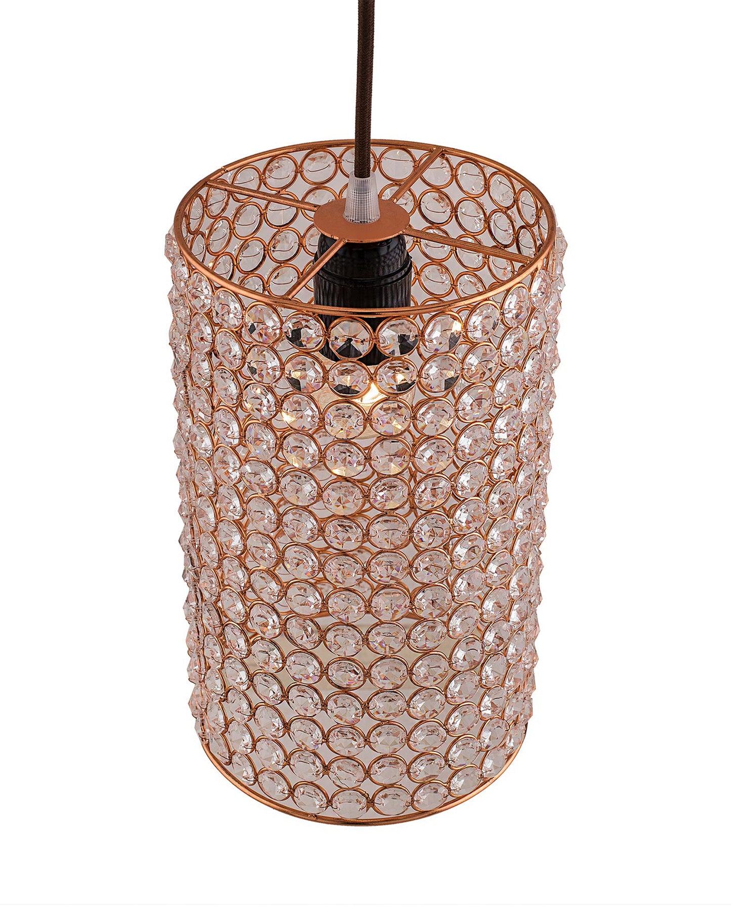 Crystal Hanging Copper Barrel Pendant, Rose Gold, Hanging Ceiling Light, Large