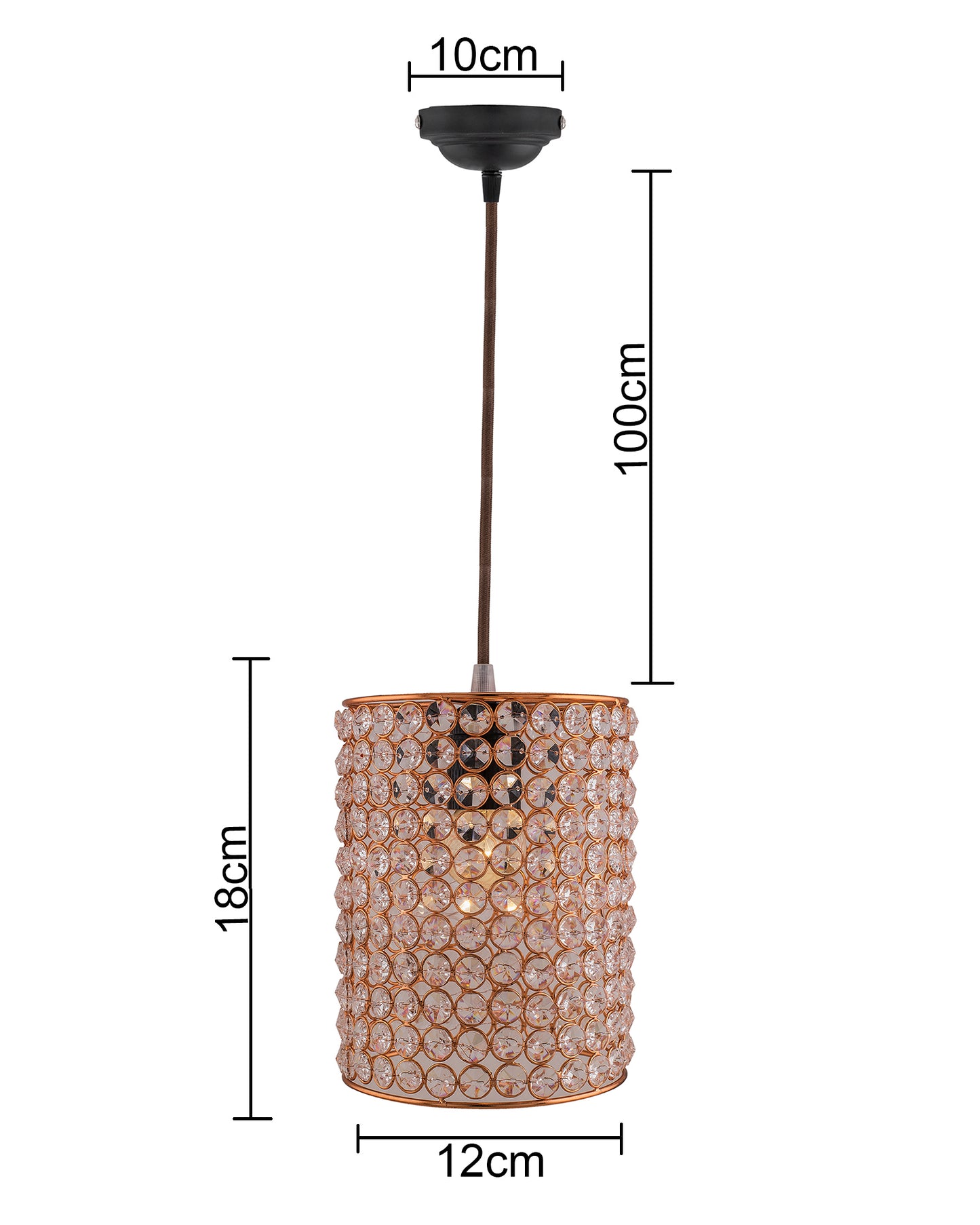 Crystal Hanging Copper Barrel Pendant, Rose Gold, Hanging Ceiling Light, Small