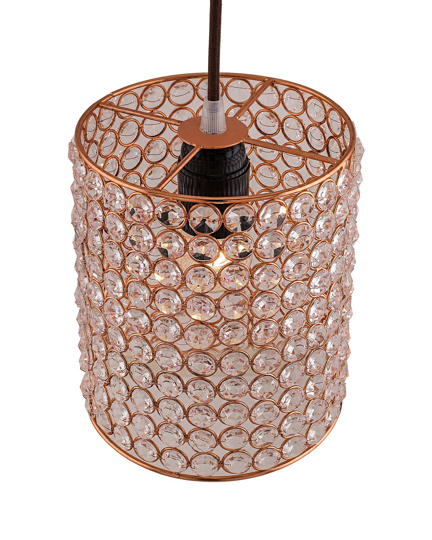 Crystal Hanging Copper Barrel Pendant, Rose Gold, Hanging Ceiling Light, Small