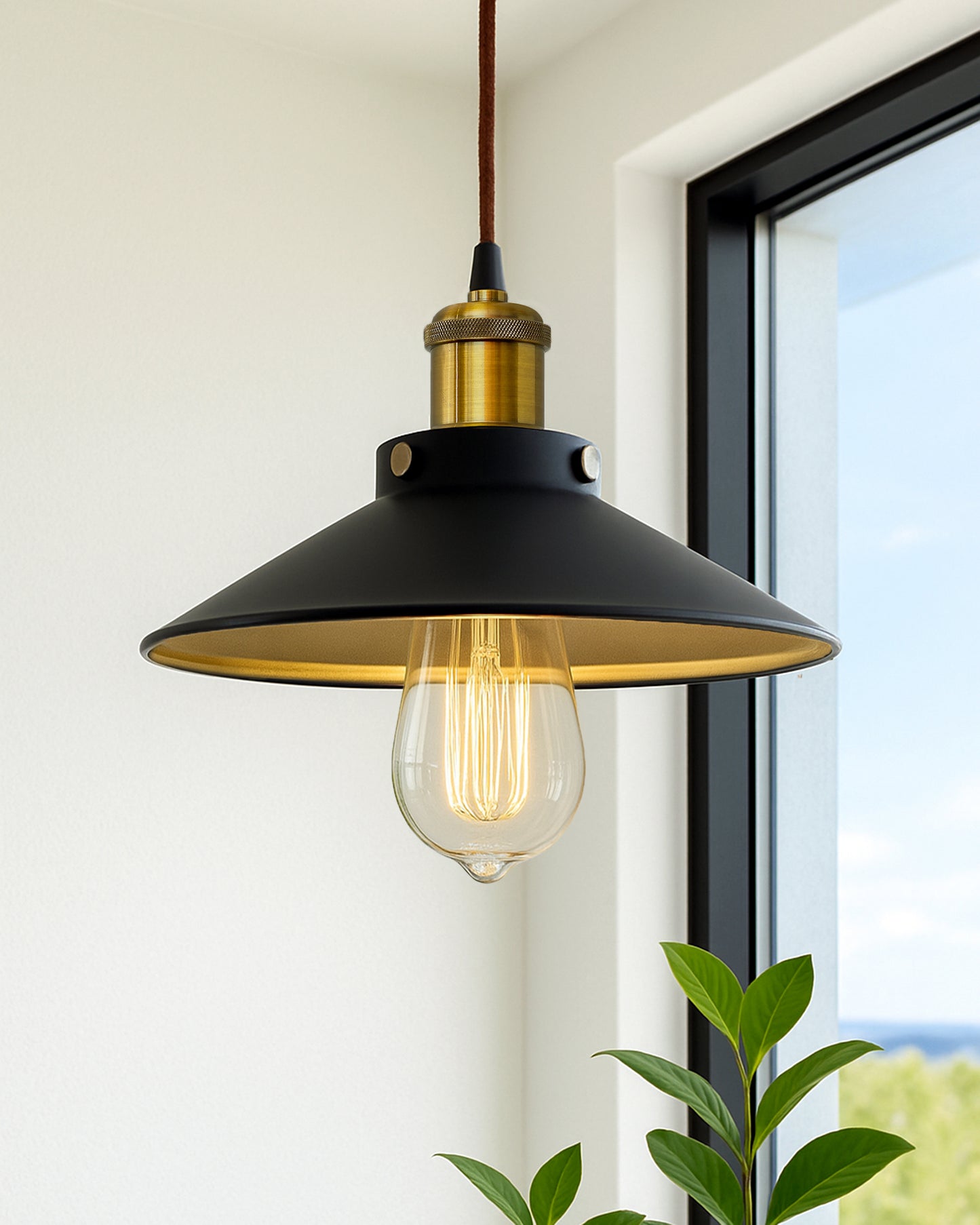 Single Black Cone Pendant with Holder, E27, Modern Nordic Hanging Ceiling Light