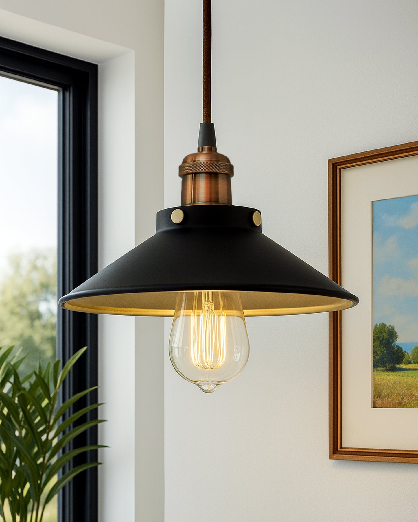 Single Black Cone Pendant with Holder, E27, Modern Nordic Hanging Ceiling Light
