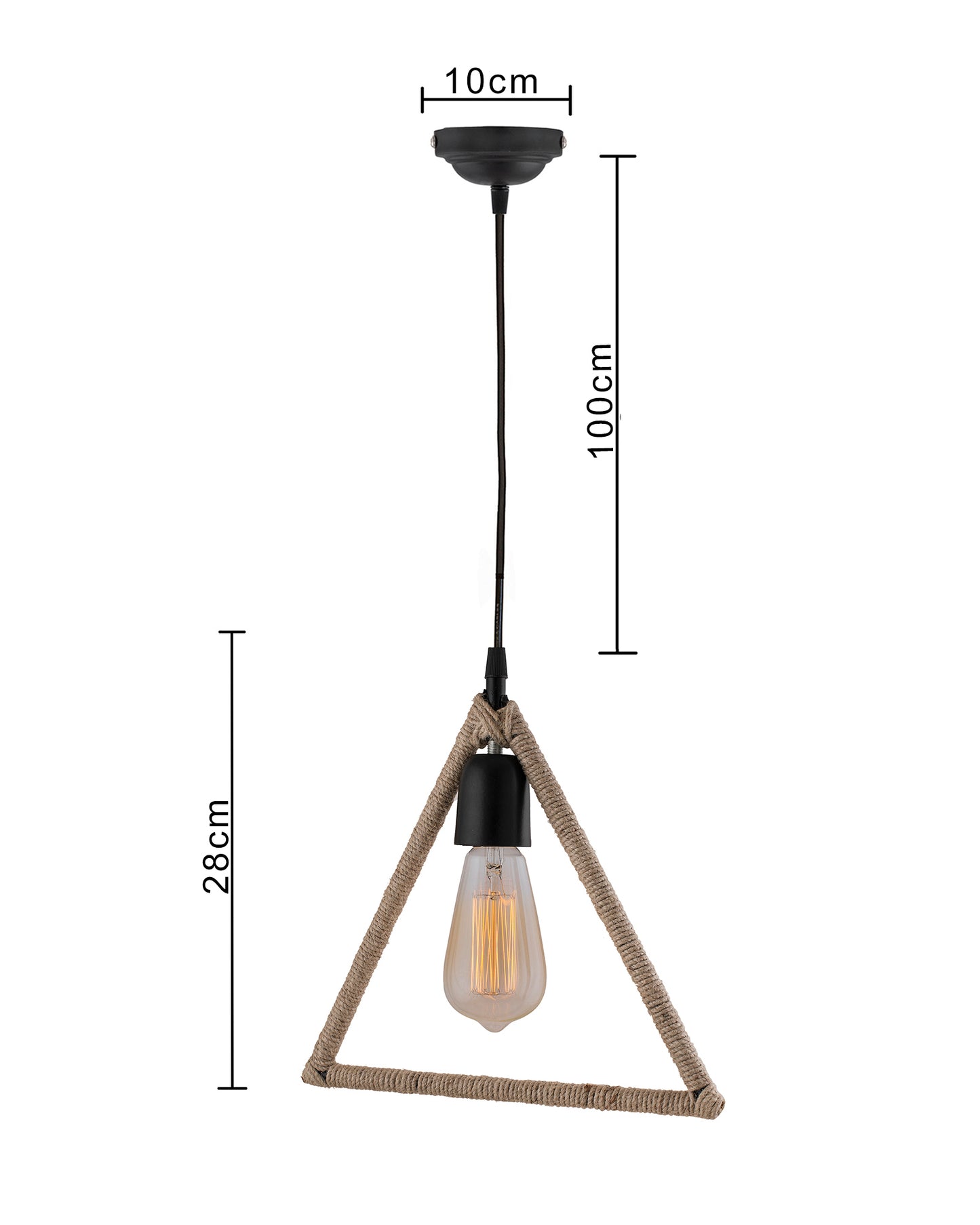 Modern Metal Pendant Lights Hemp Rope Decor Hanging Lamp E27 Loft Ceiling Light with filament bulb, Triangle