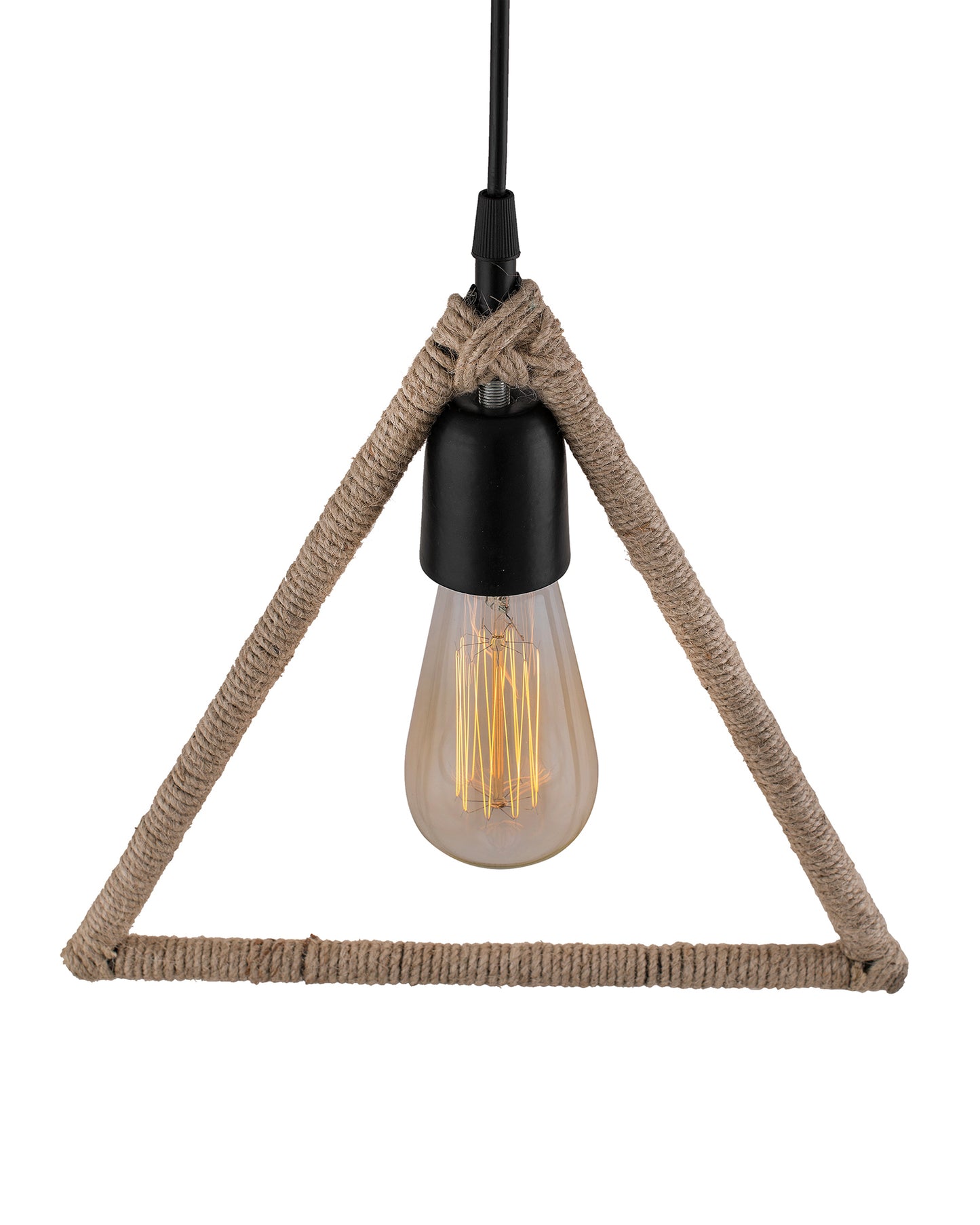 Modern Metal Pendant Lights Hemp Rope Decor Hanging Lamp E27 Loft Ceiling Light with filament bulb, Triangle