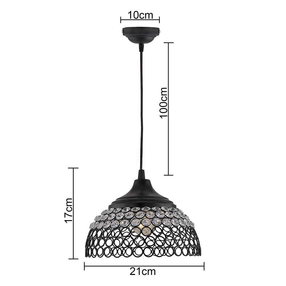 Matt Black Crystal Hanging Hemisphere Light, Ceiling Light, Nordic E27 Pendant