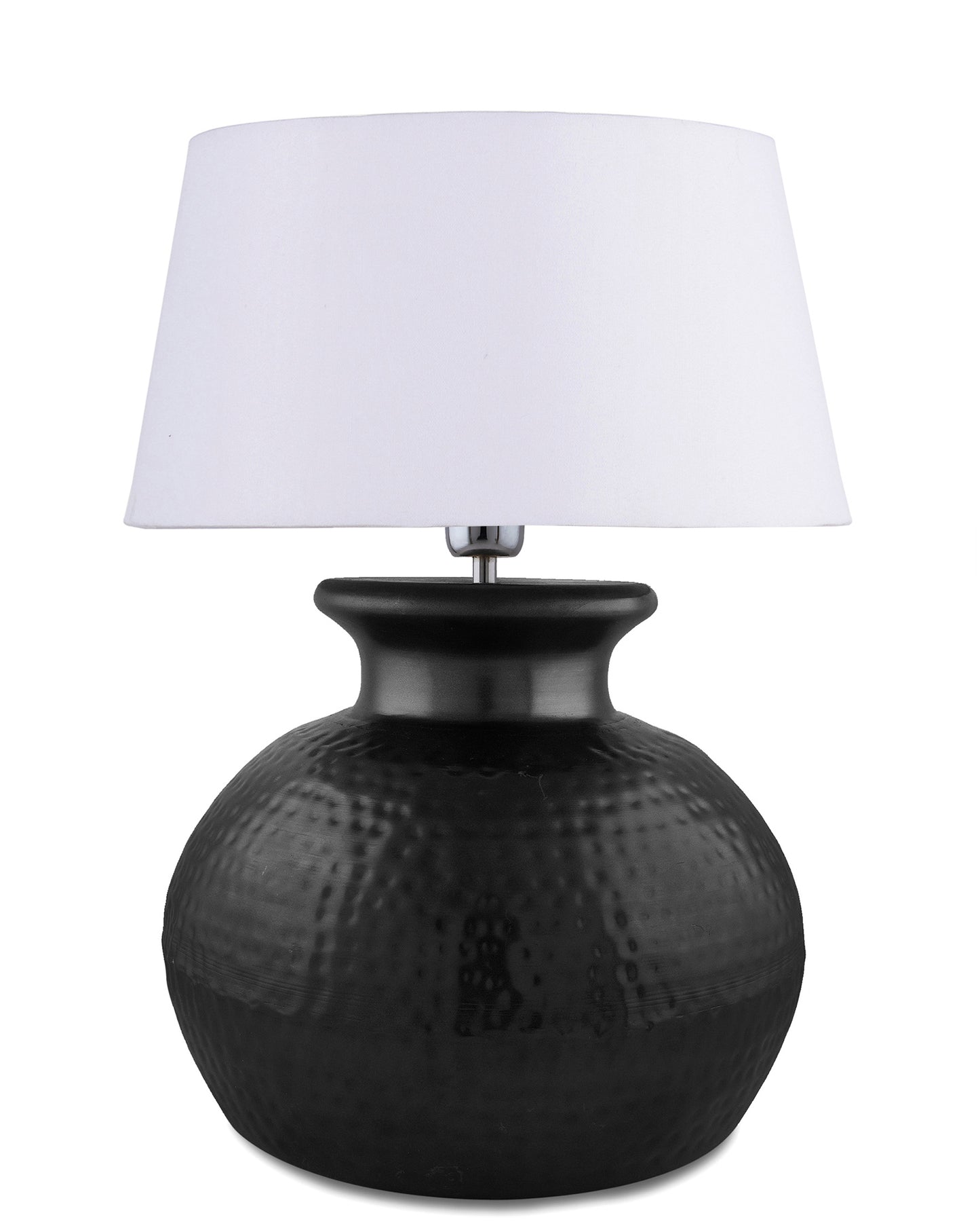 Matt Black Hammered Pitcher Table Lamp with Drum Shade