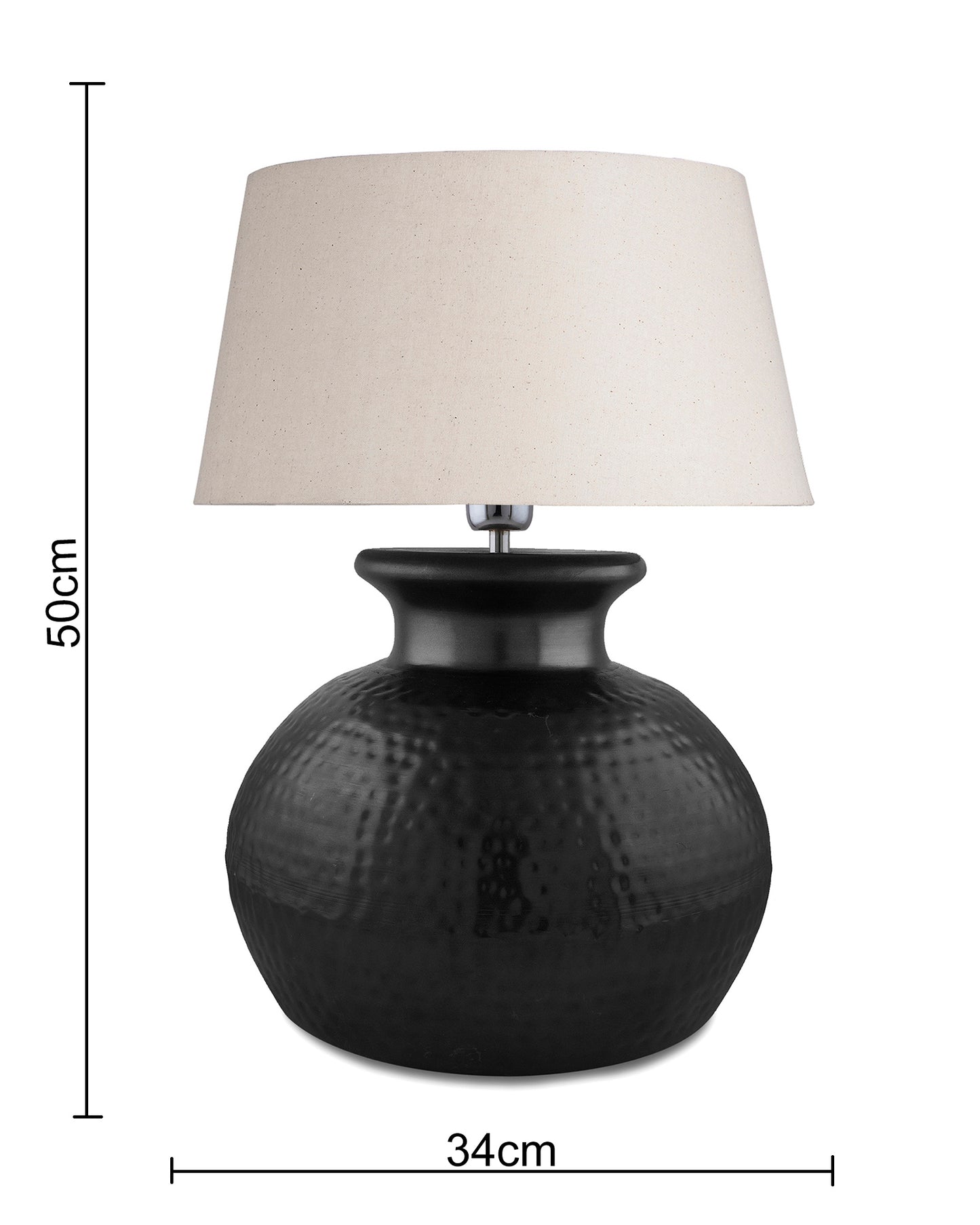 Matt Black Hammered Pitcher Table Lamp with Drum Shade