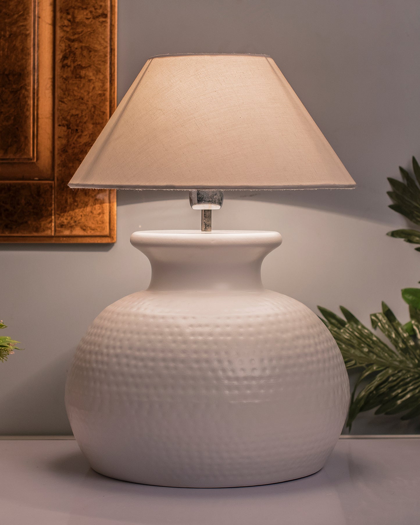 Matt Black Hammered Pitcher Table Lamp with Cone Shade