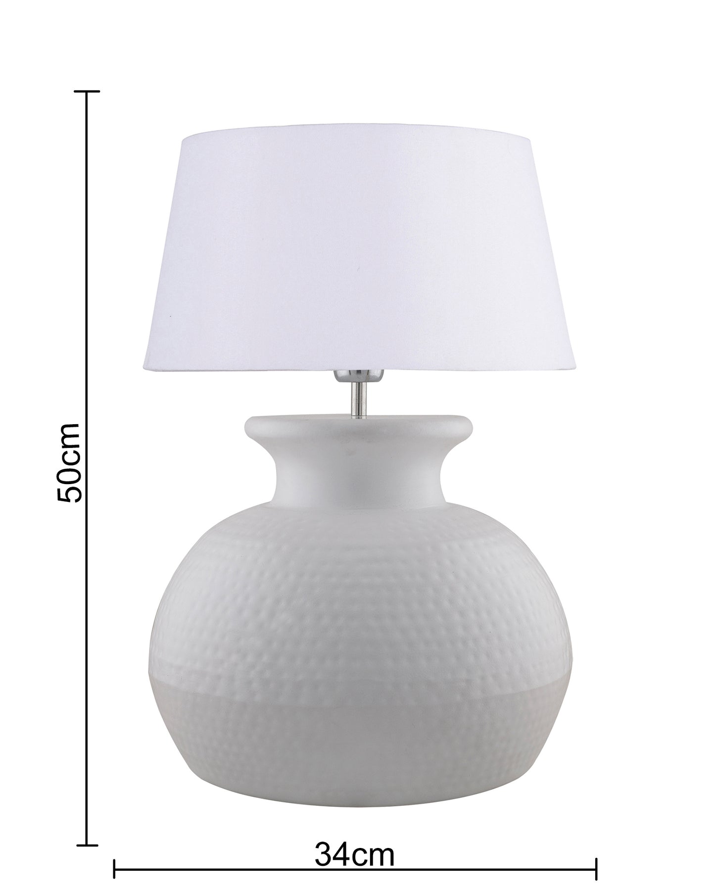 Matt White Hammered Pitcher Table Lamp with Drum Shade