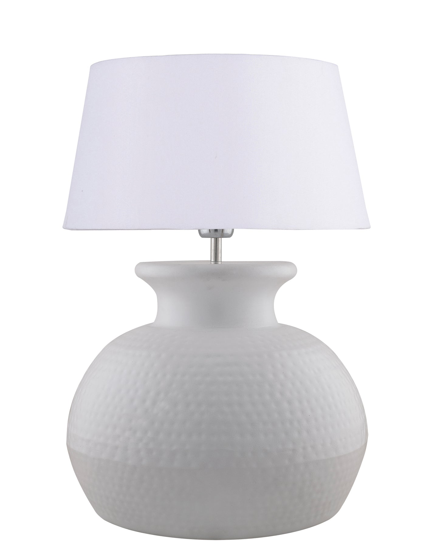 Matt White Hammered Pitcher Table Lamp with Drum Shade