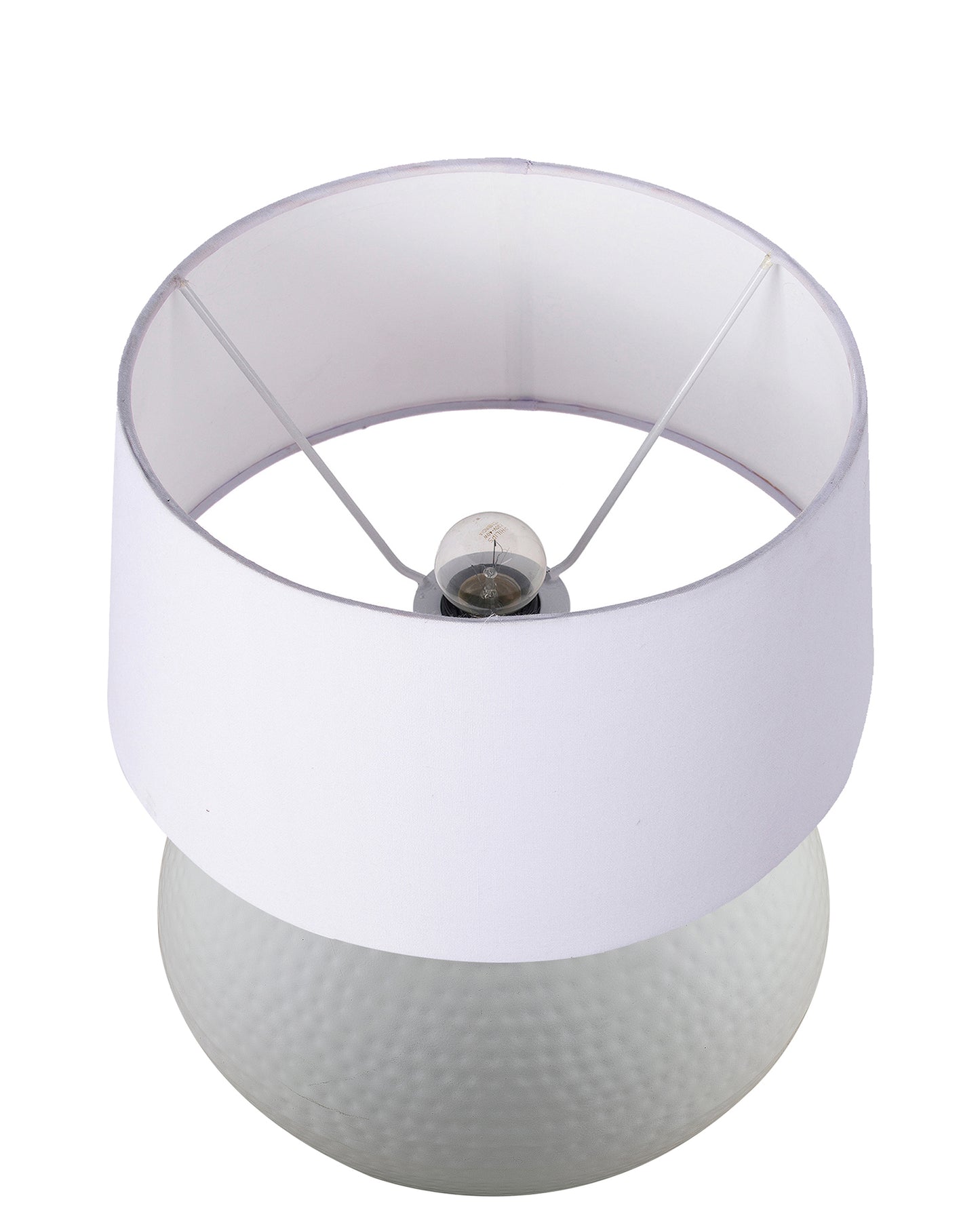 Matt White Hammered Pitcher Table Lamp with Drum Shade