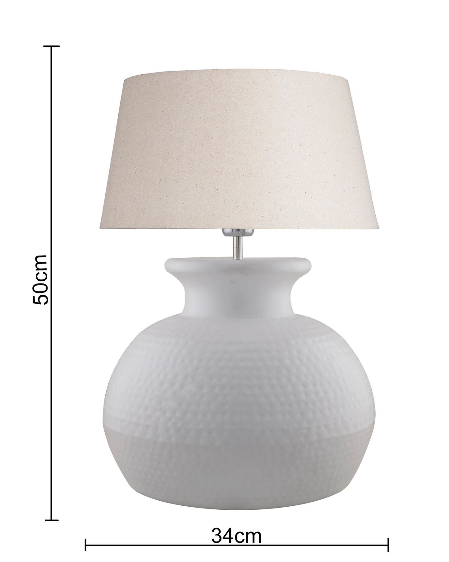 Matt White Hammered Pitcher Table Lamp with Drum Shade