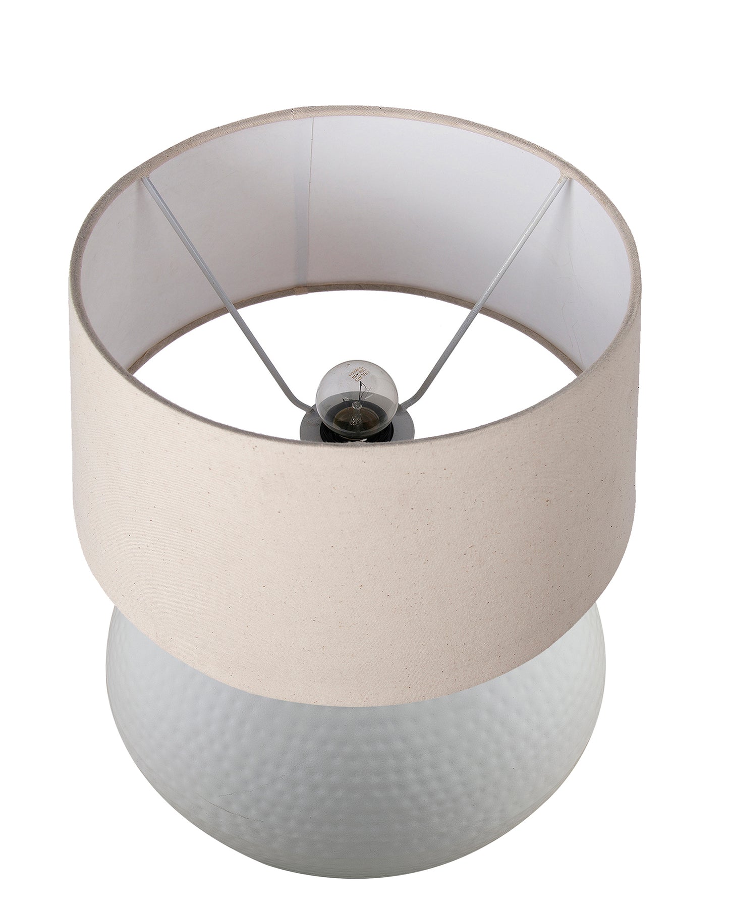 Matt White Hammered Pitcher Table Lamp with Drum Shade