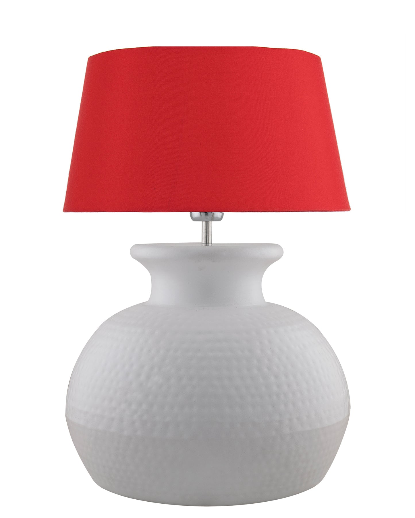 Matt White Hammered Pitcher Table Lamp with Drum Shade