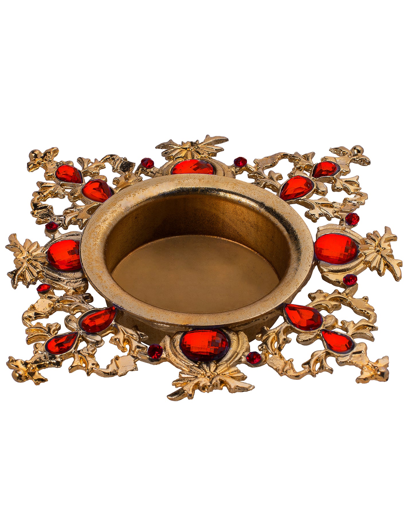 Crystal Square Tea Light Candle Holders, Flower Decorative Diya for Wedding Coffee Table,Small 4" Side