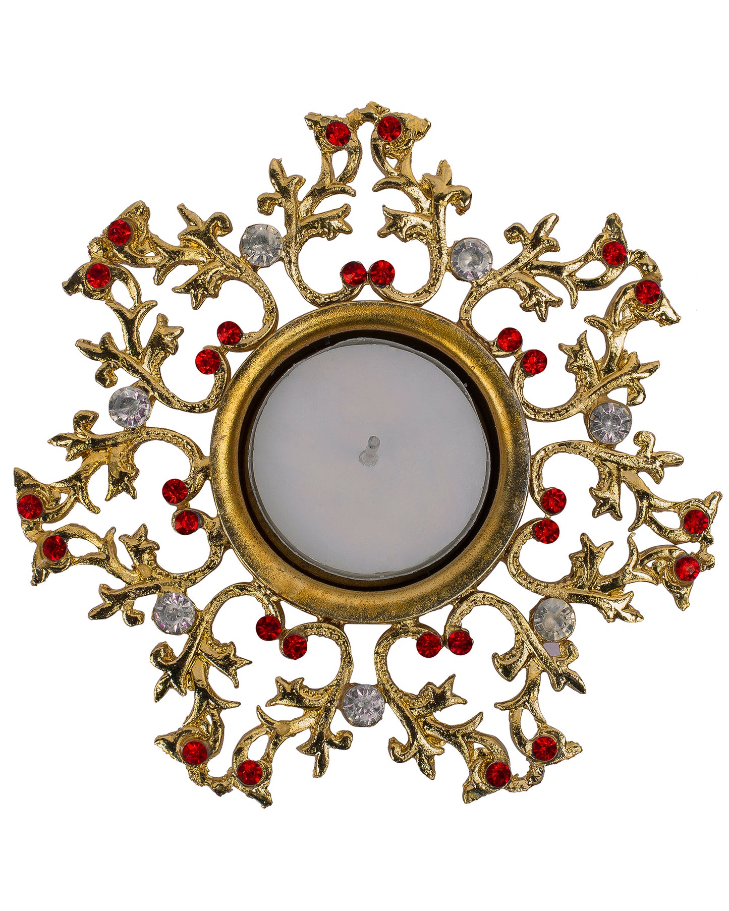 Crystal Floral Vine Tea Light Candle Holders, Decorative Diya for Wedding Coffee Table,Small 4" Dia