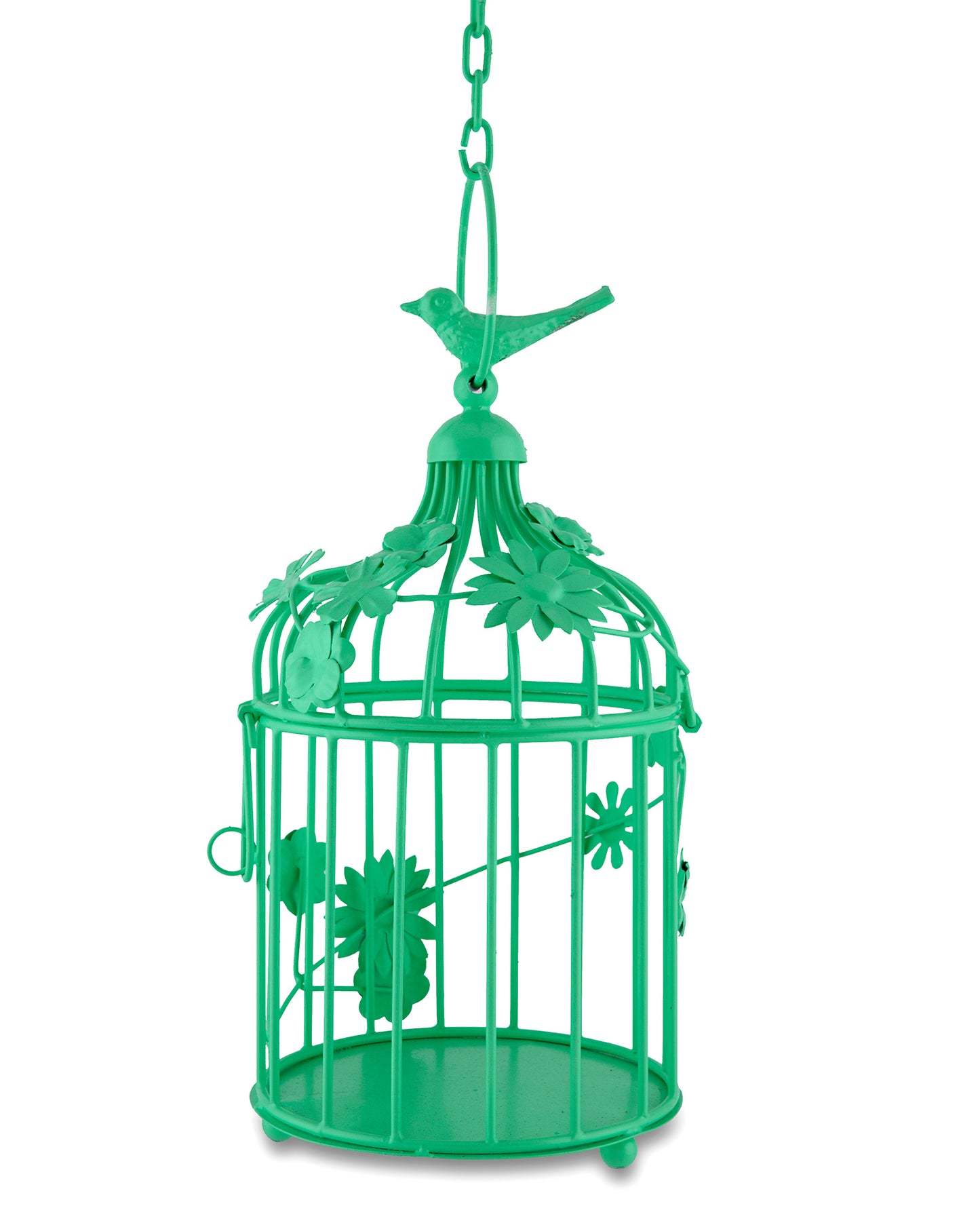 Sea Green Bird Cage with Floral Vine (Set of 2), with hanging chain