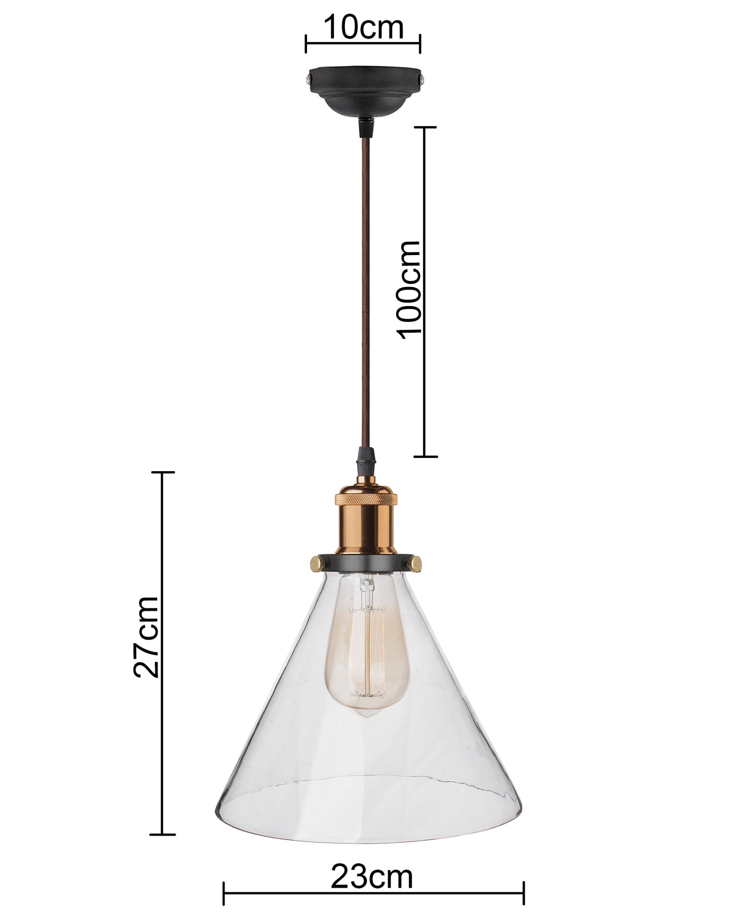 Homesake® Vintage Industrial Pendant Light, Clear Glass Shade, Cone Pendant Light, Antique Brass Finish, Retro Style Ceiling Lamp for Kitchen, Dining Room, Living Room, Bedroom (Rose Gold) (Cone)